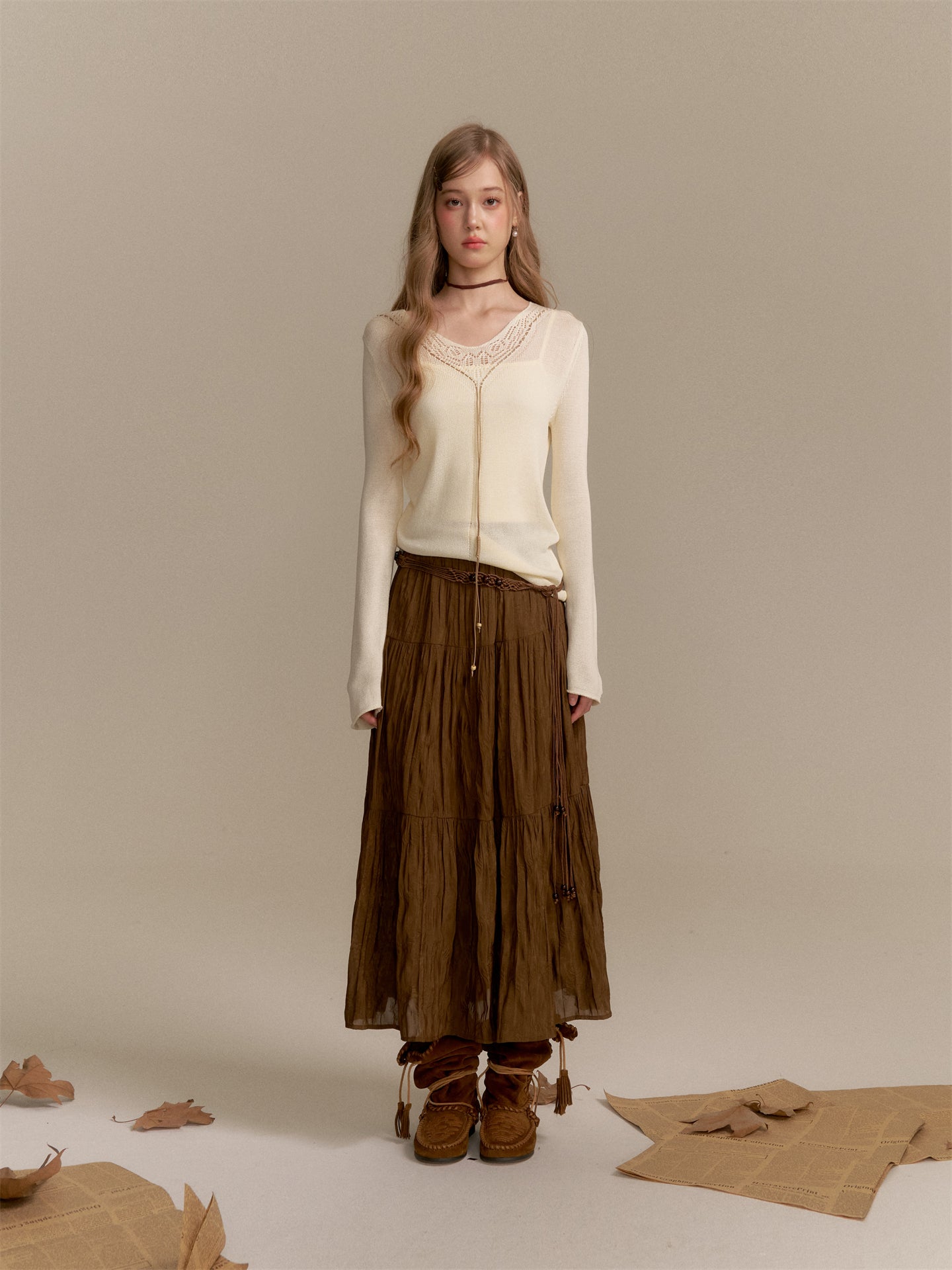 16DEWS 16D25286 V-neck long-sleeved knitted sweater