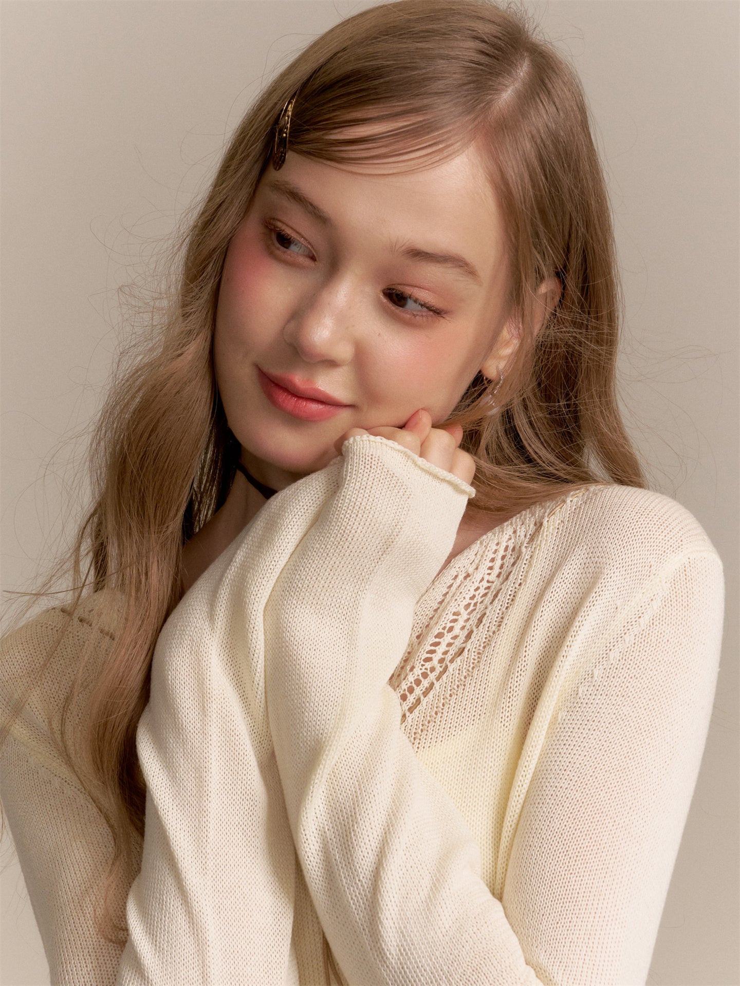 16DEWS 16D25286 V-neck long-sleeved knitted sweater
