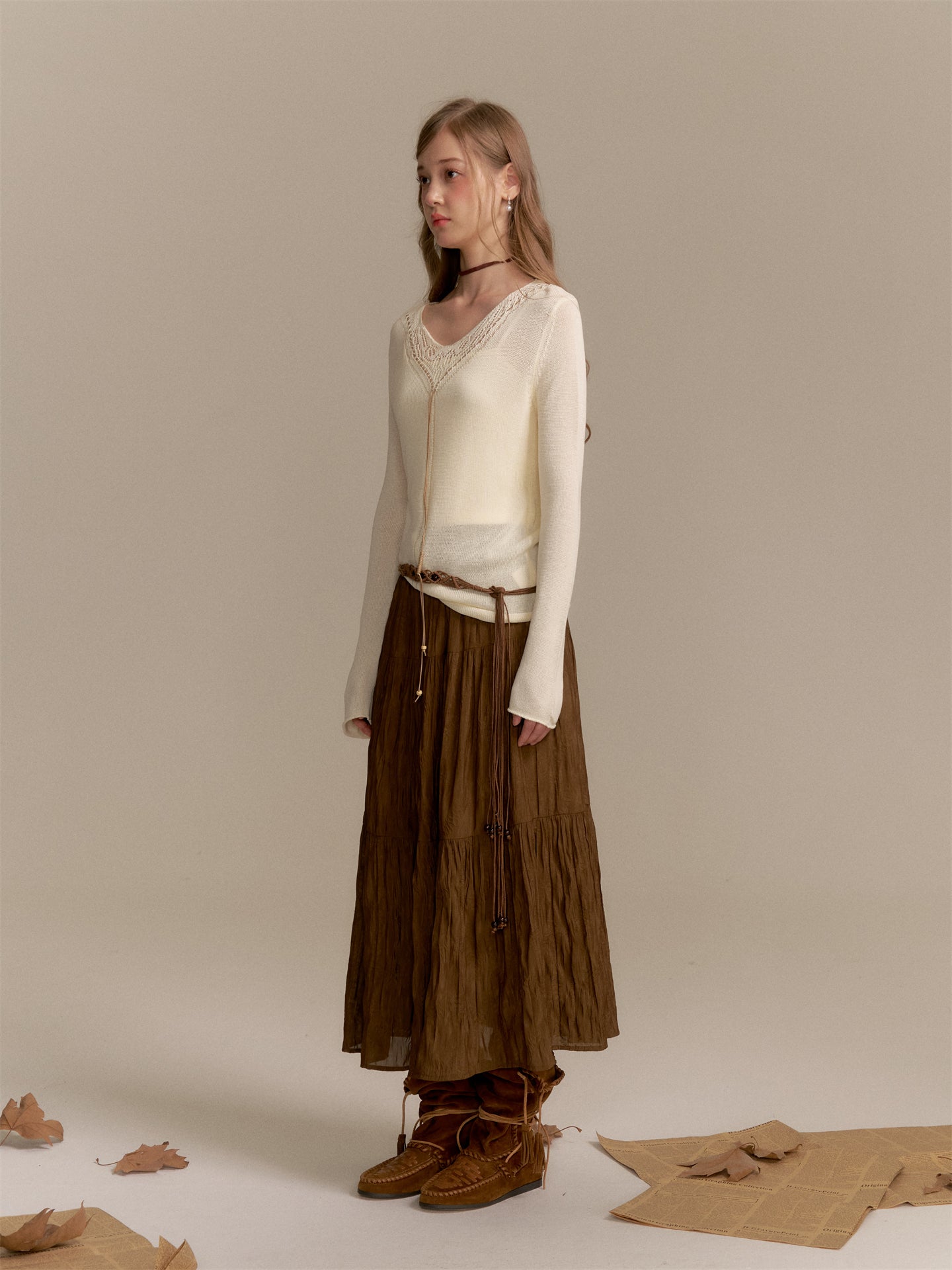 16DEWS 16D25286 V-neck long-sleeved knitted sweater