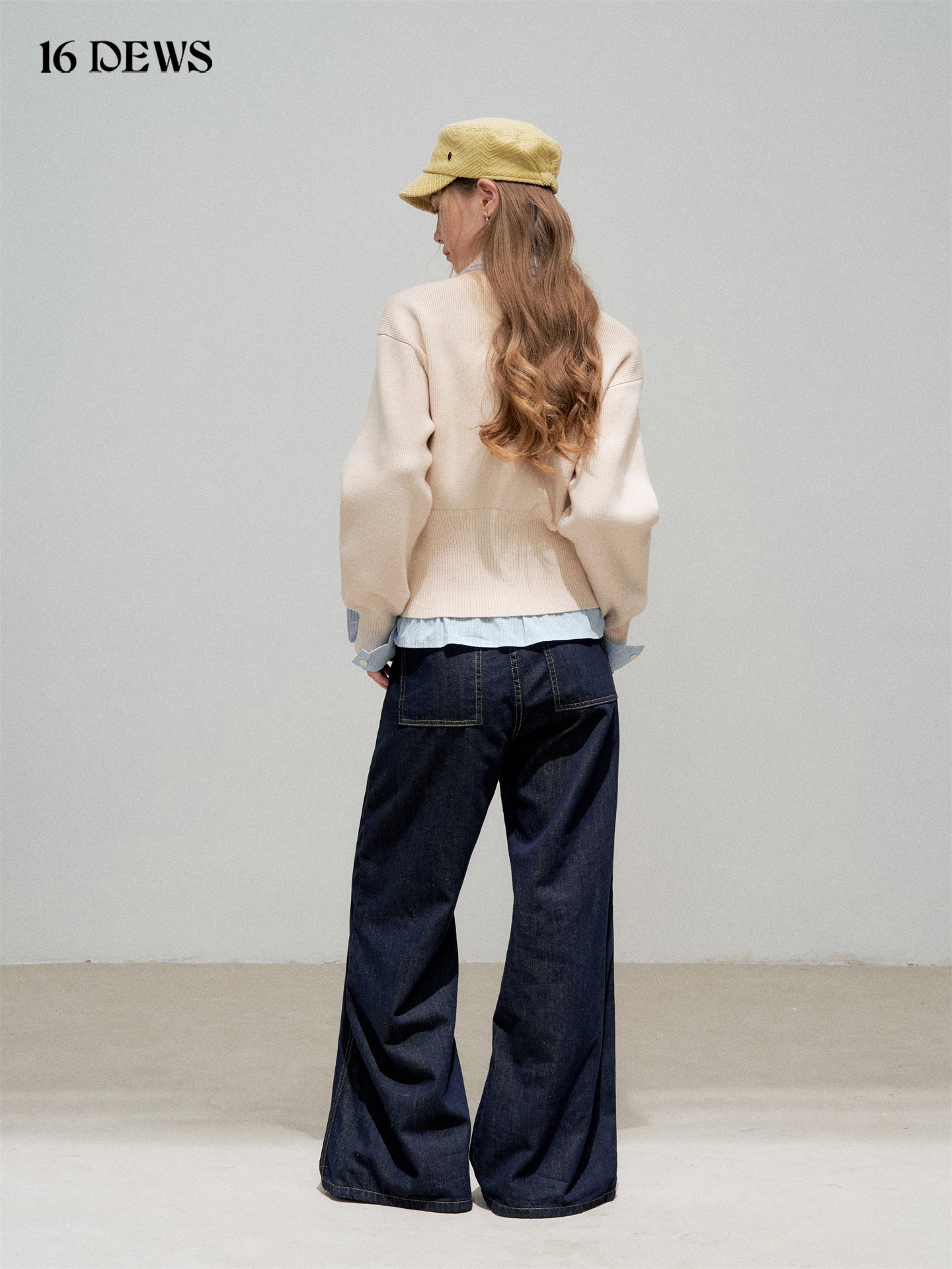 16DEWS 16D25306 Fake two piece shirt collar knitted top