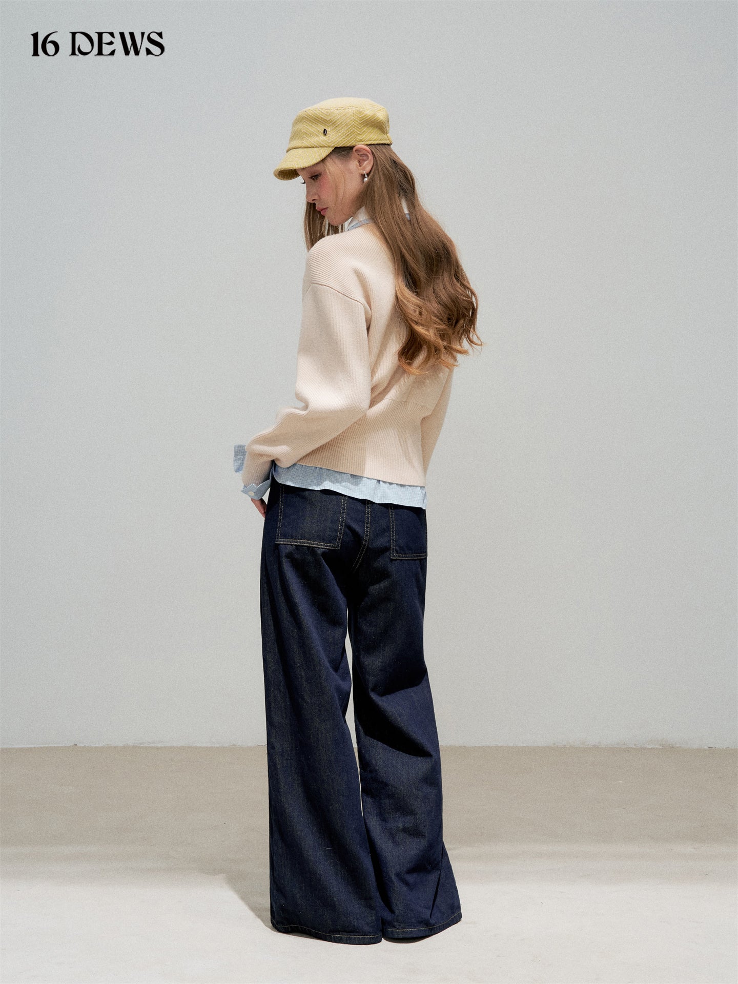 16DEWS 16D25306 Fake two piece shirt collar knitted top