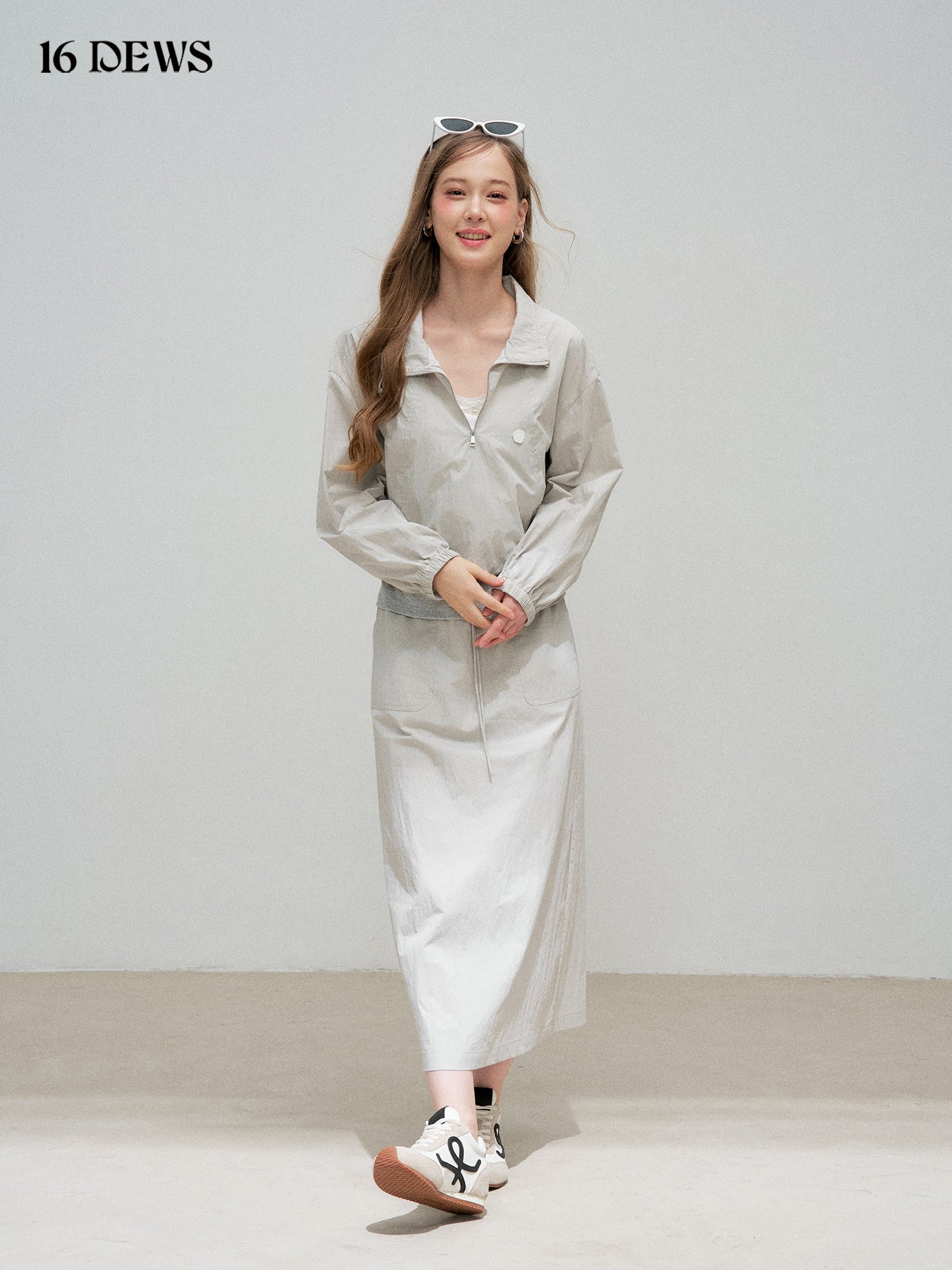 16DEWS 16D25317 Fake two-piece jacket + drawstring skirt set