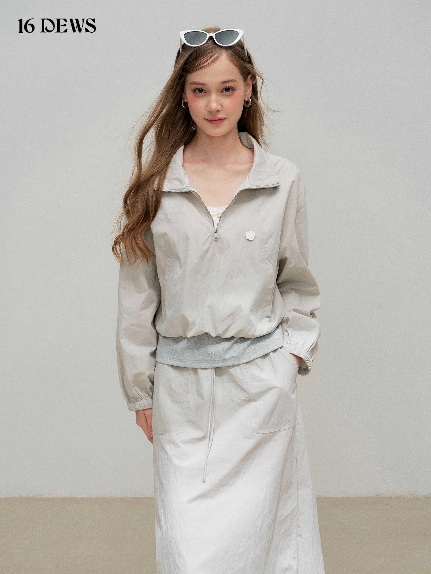 16DEWS 16D25317 Fake two-piece jacket + drawstring skirt set