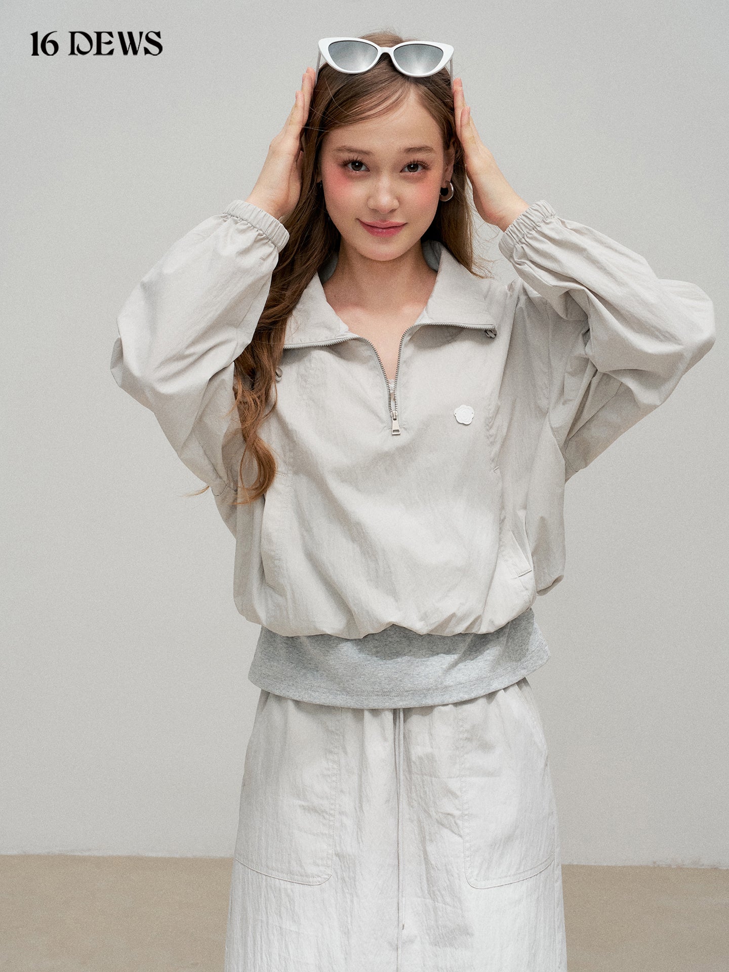 16DEWS 16D25317 Fake two-piece jacket + drawstring skirt set