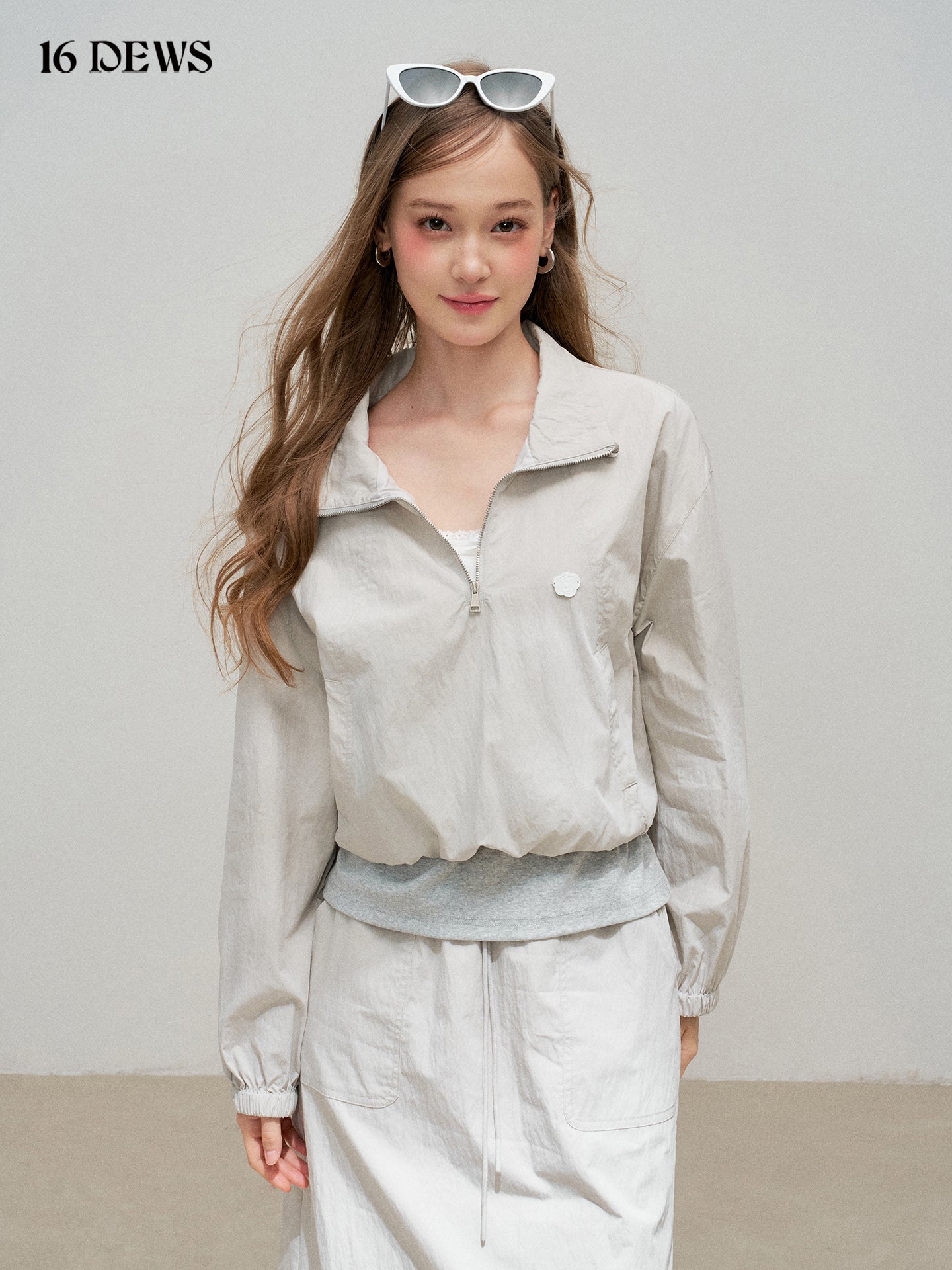 16DEWS 16D25317 Fake two-piece jacket + drawstring skirt set