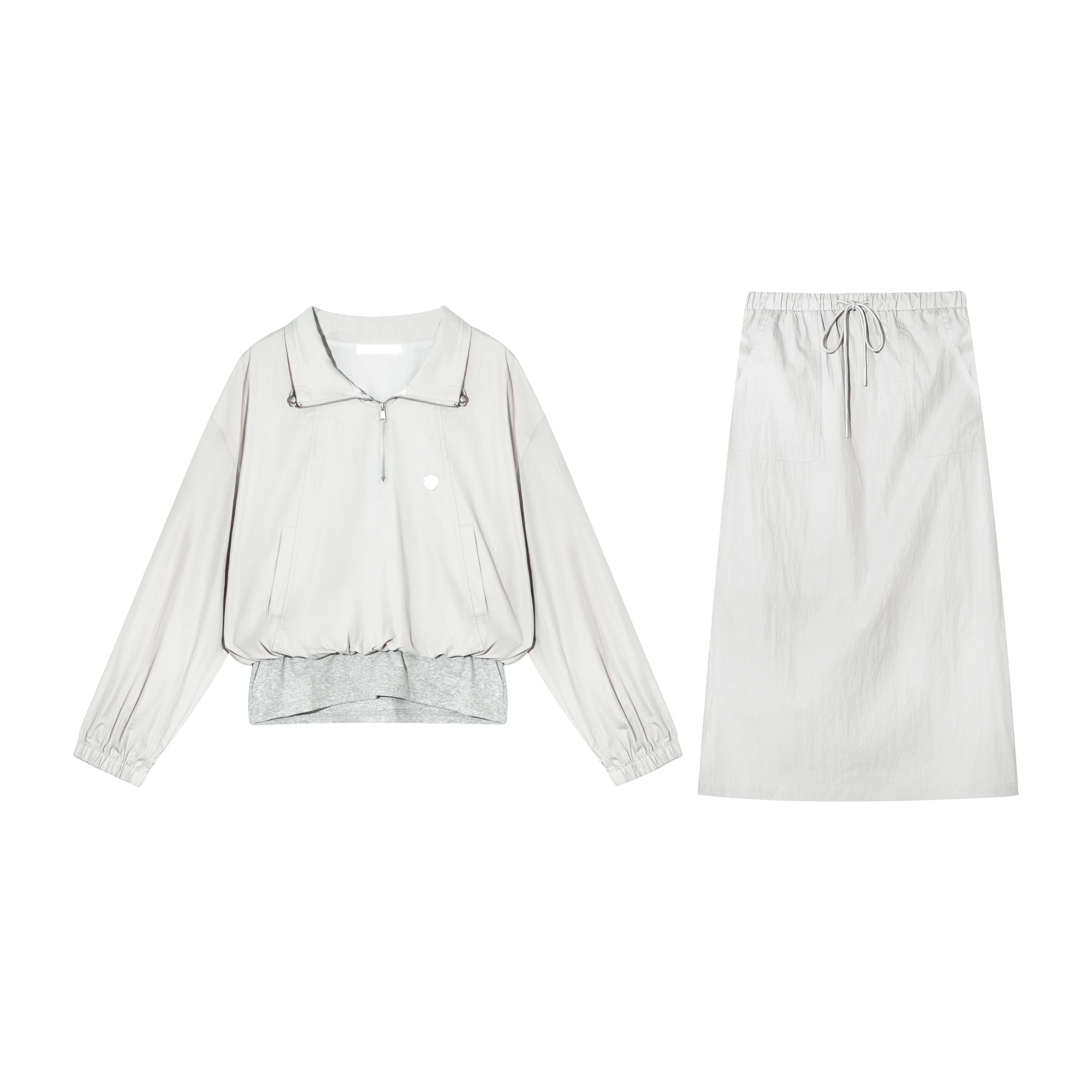 16DEWS 16D25317 Fake two-piece jacket + drawstring skirt set