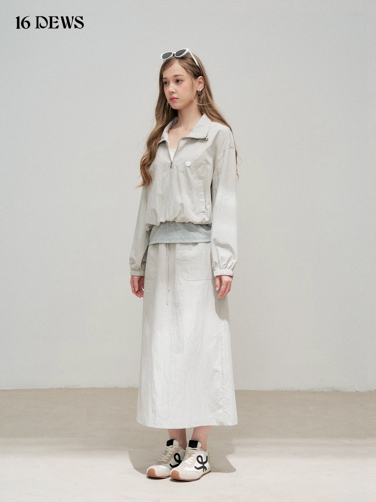 16DEWS 16D25317 Fake two-piece jacket + drawstring skirt set