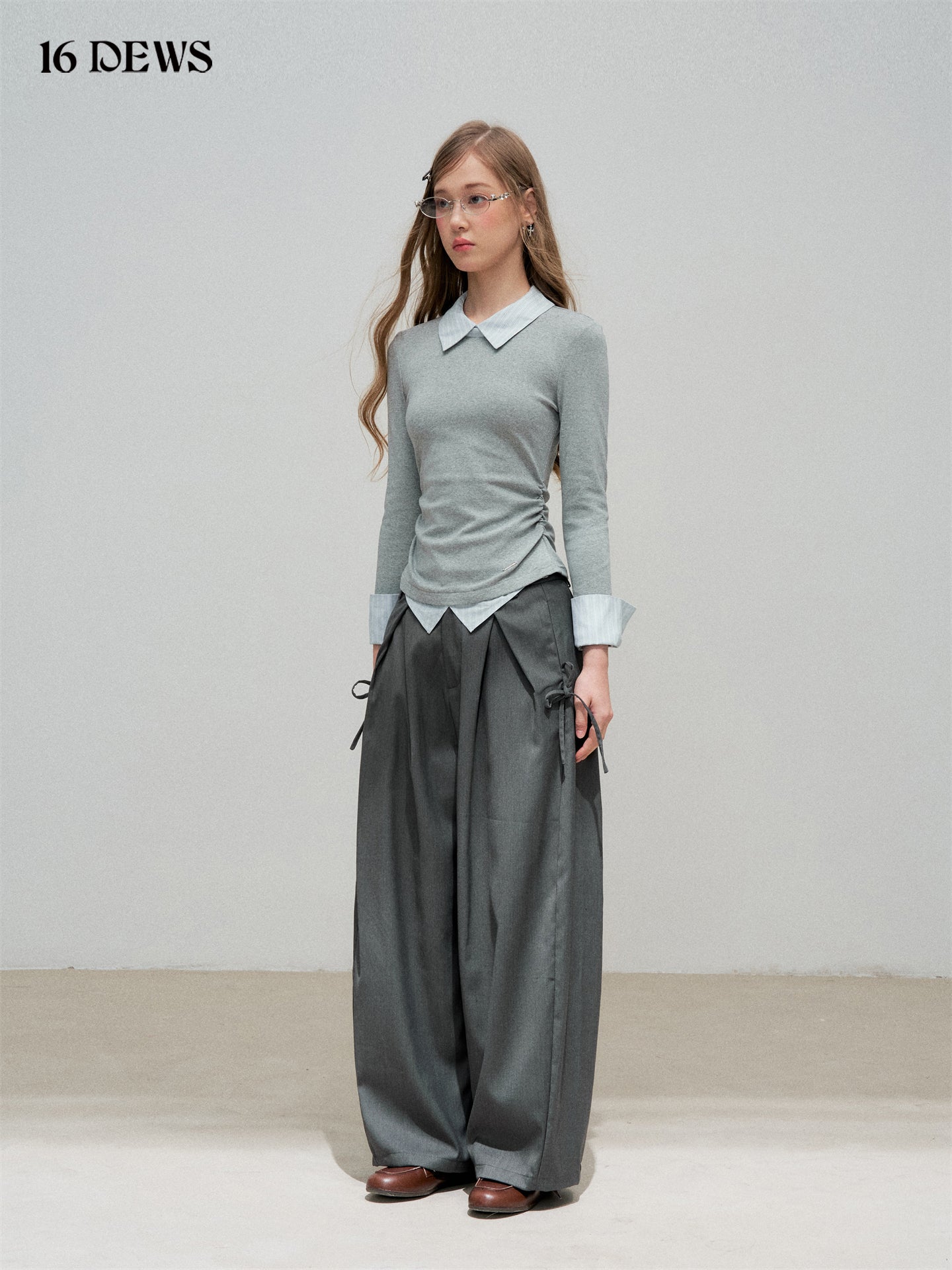 16DEWS 16D25323 Fake two-piece spliced striped top