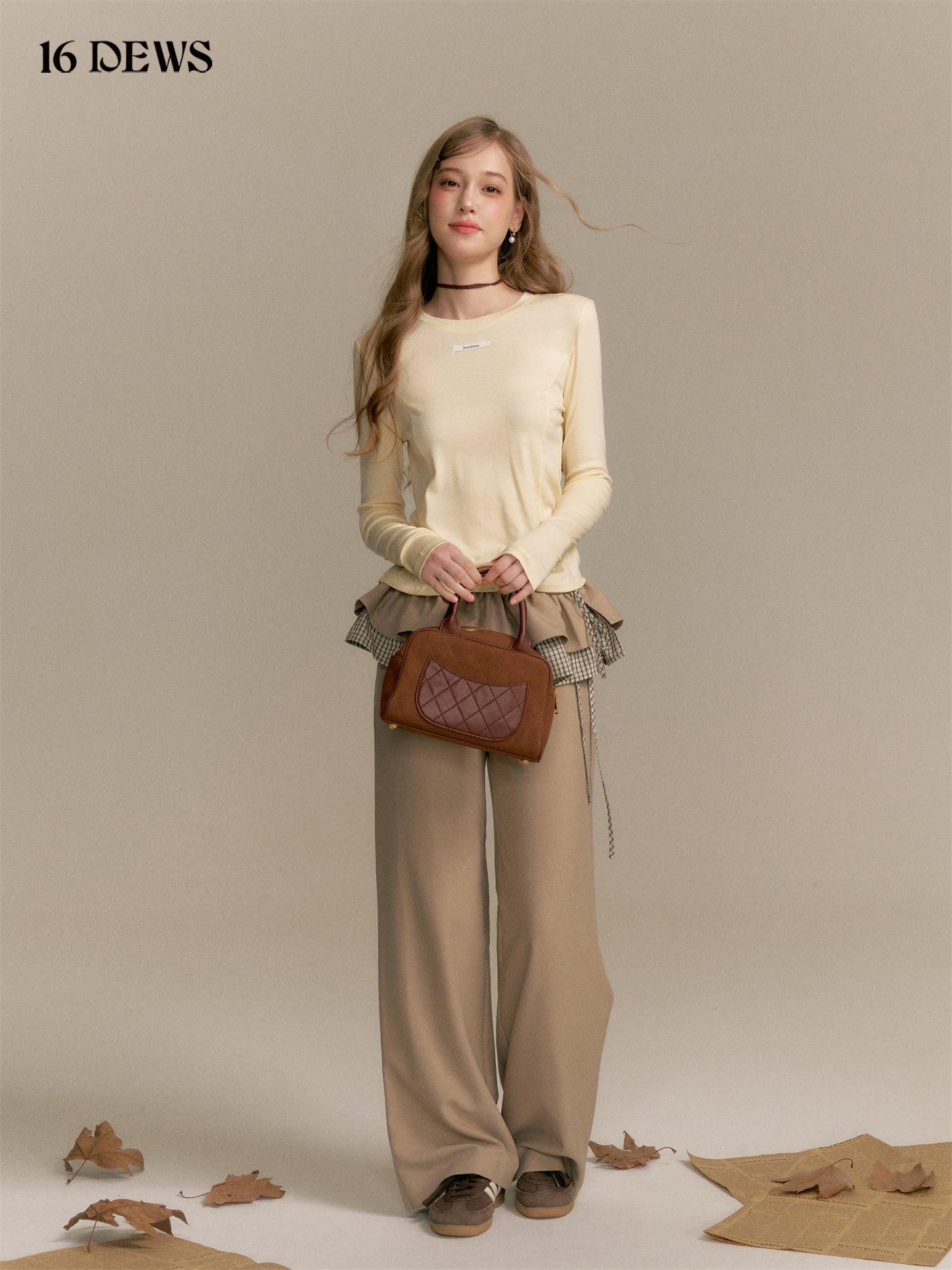 16DEWS 16D25328&16D25331 Round neck long sleeved T-shirt + pants set