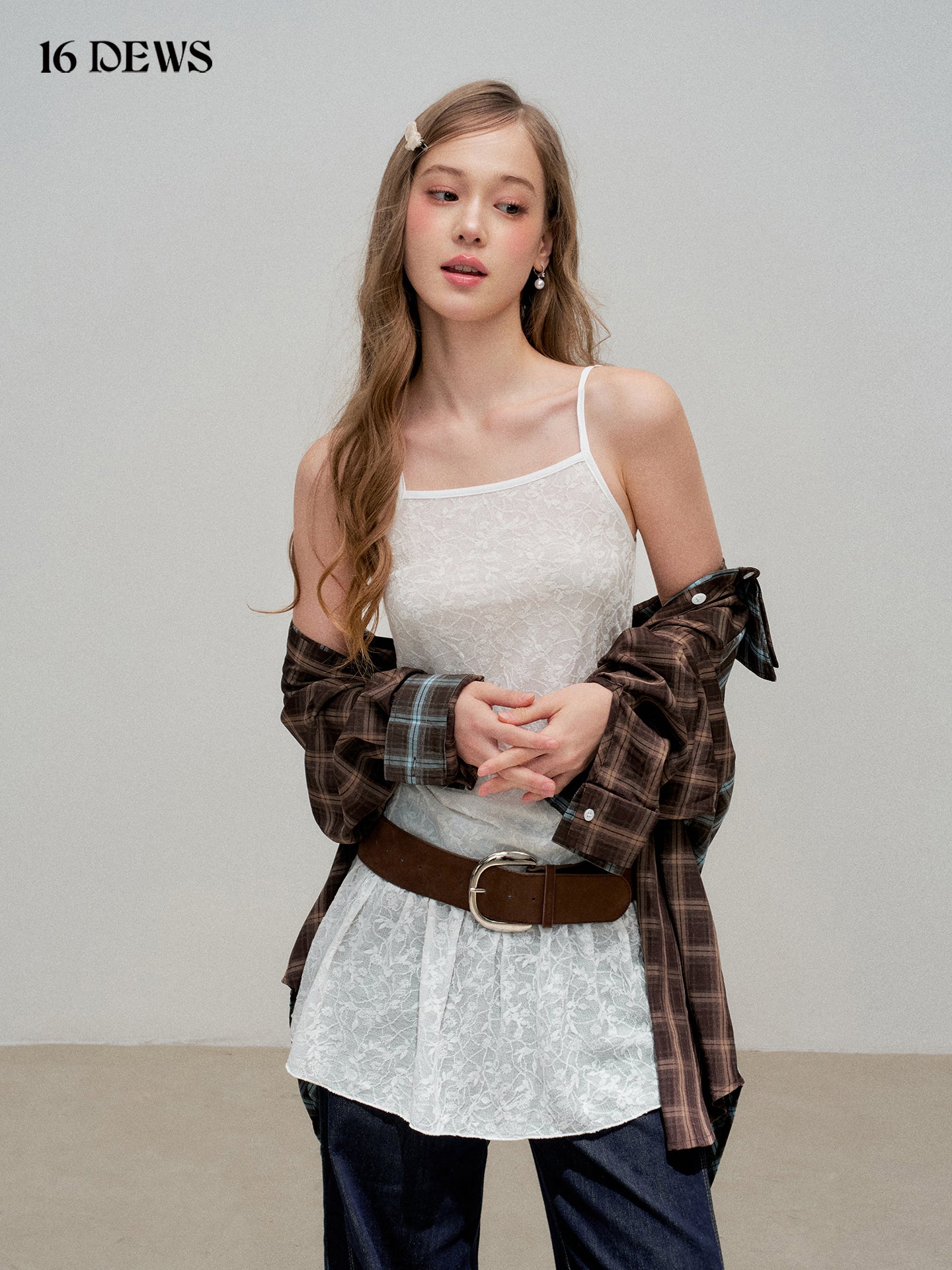 16DEWS 16D25330 Lace patchwork camisole dress