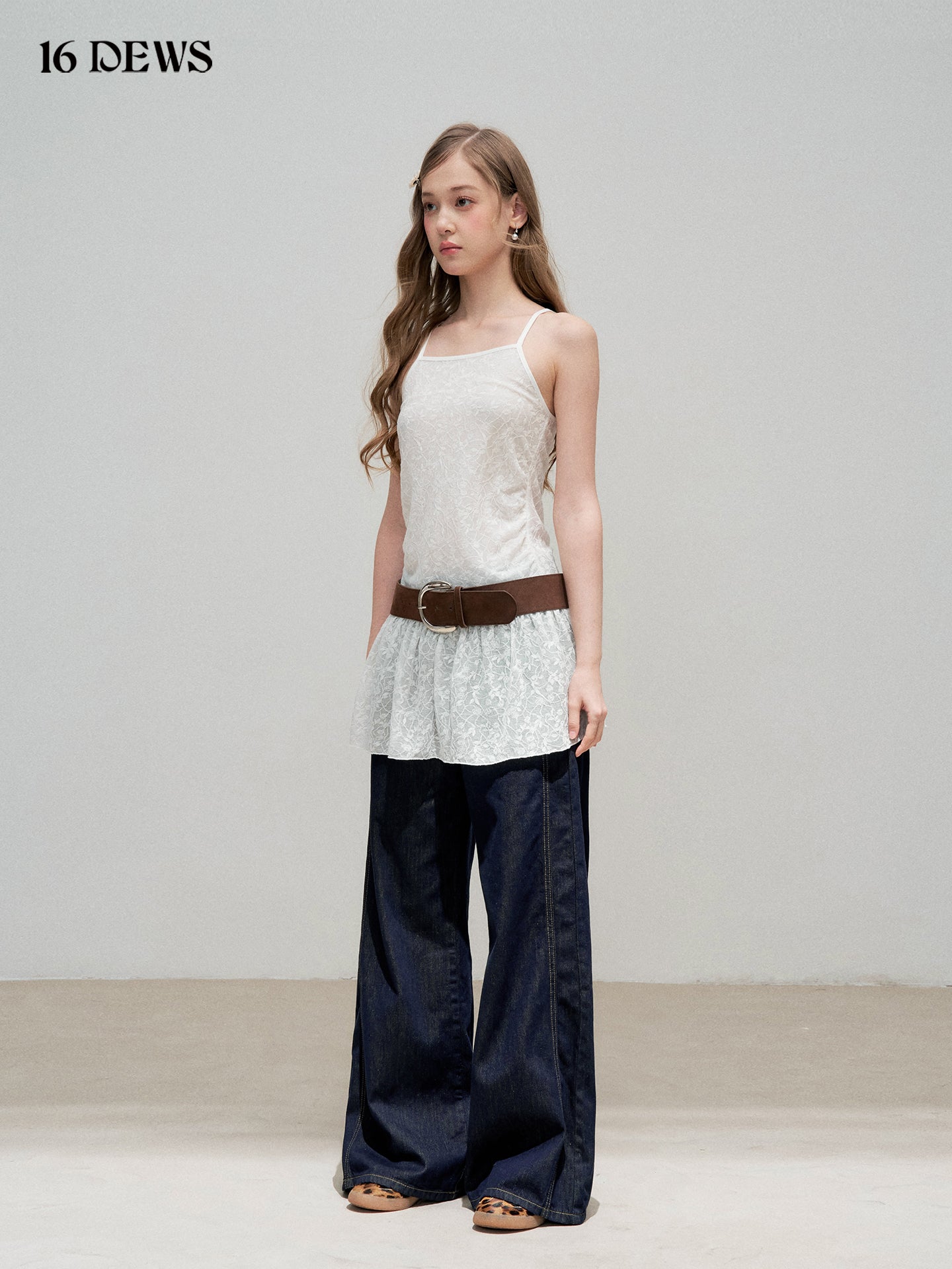 16DEWS 16D25330 Lace patchwork camisole dress