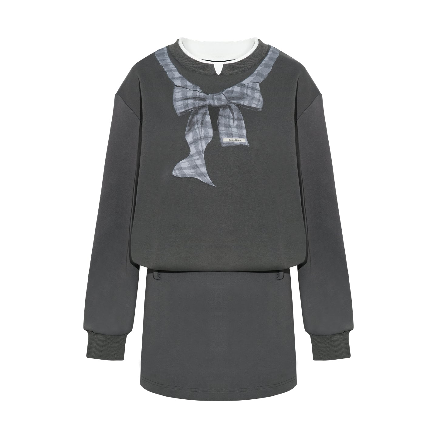 16DEWS 16D25338 Preppy chic printed waist cinching hoodie dress