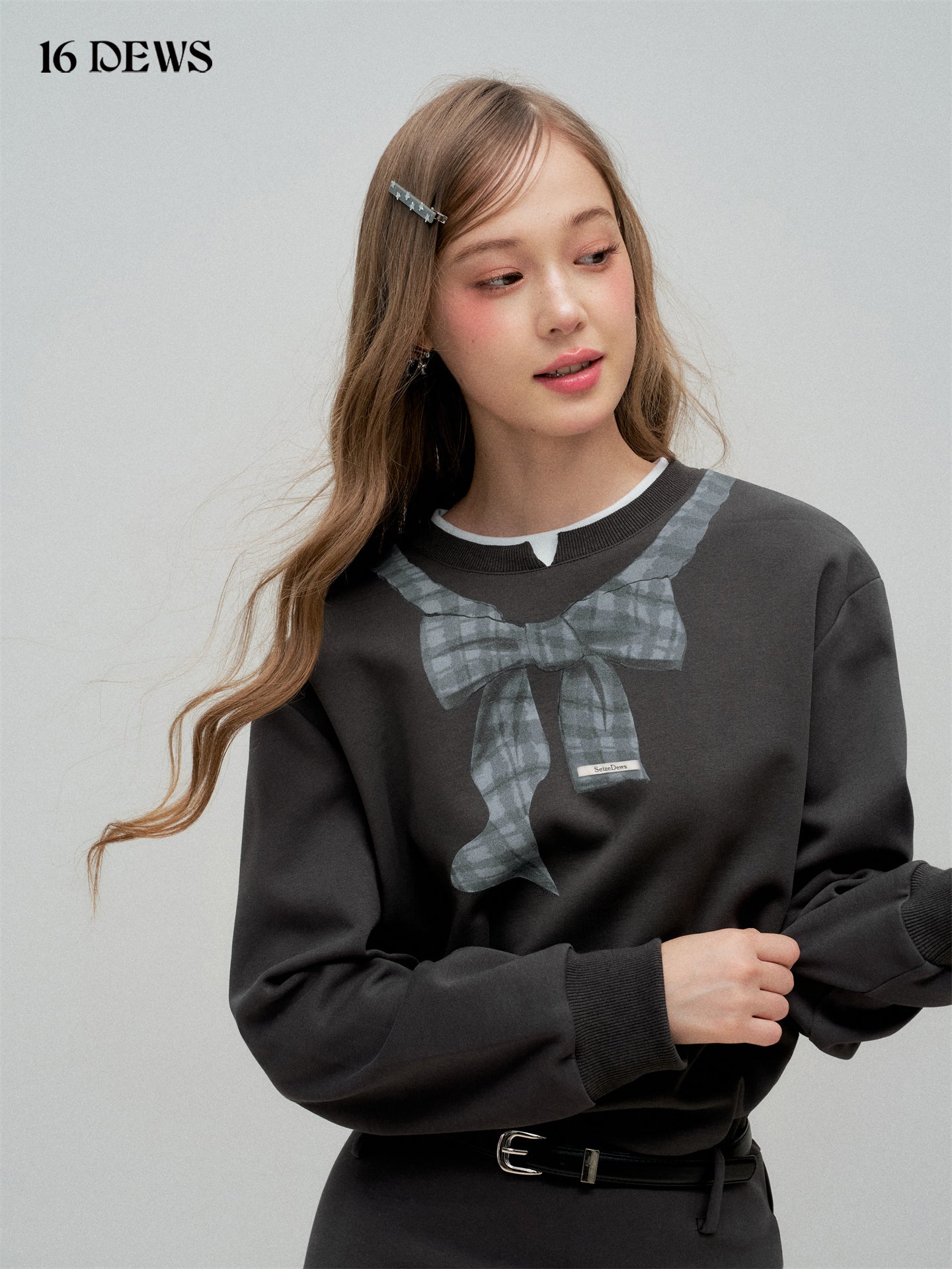 16DEWS 16D25338 Preppy chic printed waist cinching hoodie dress
