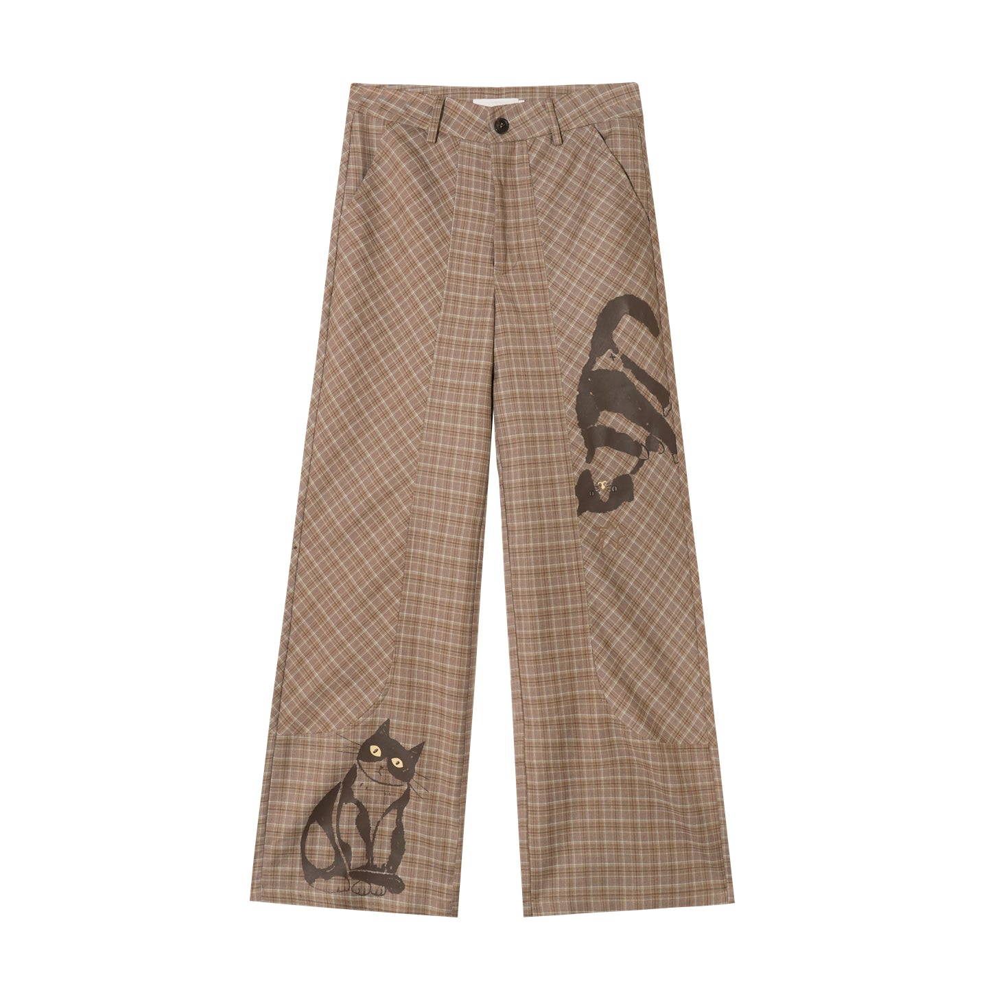 16DEWS 16D25345 Plaid printed high waisted casual pants