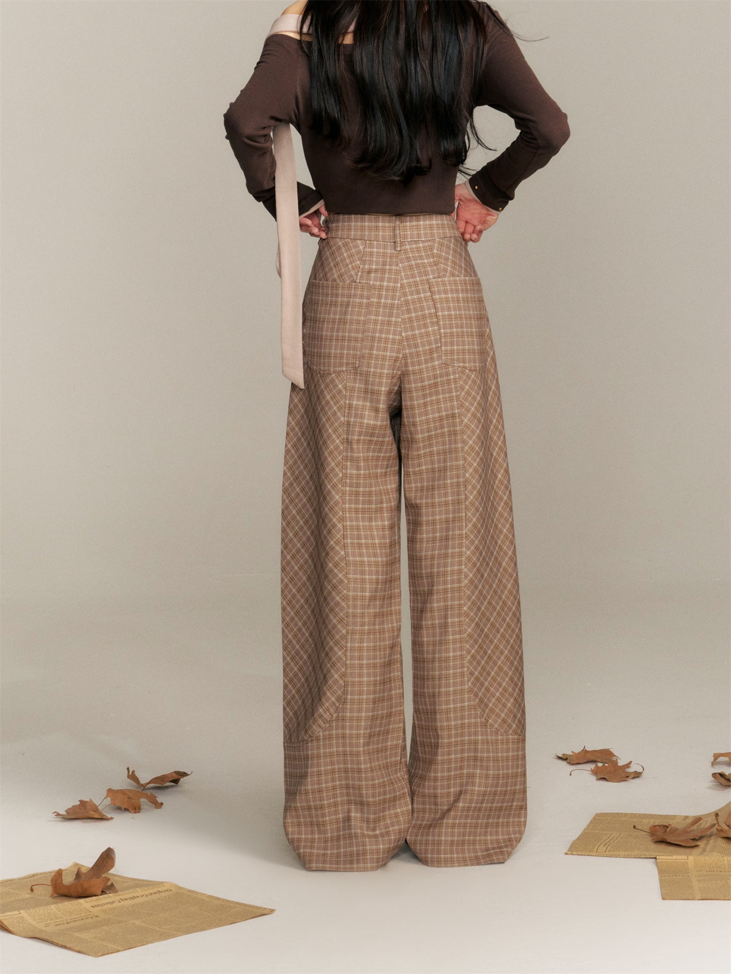 16DEWS 16D25345 Plaid printed high waisted casual pants