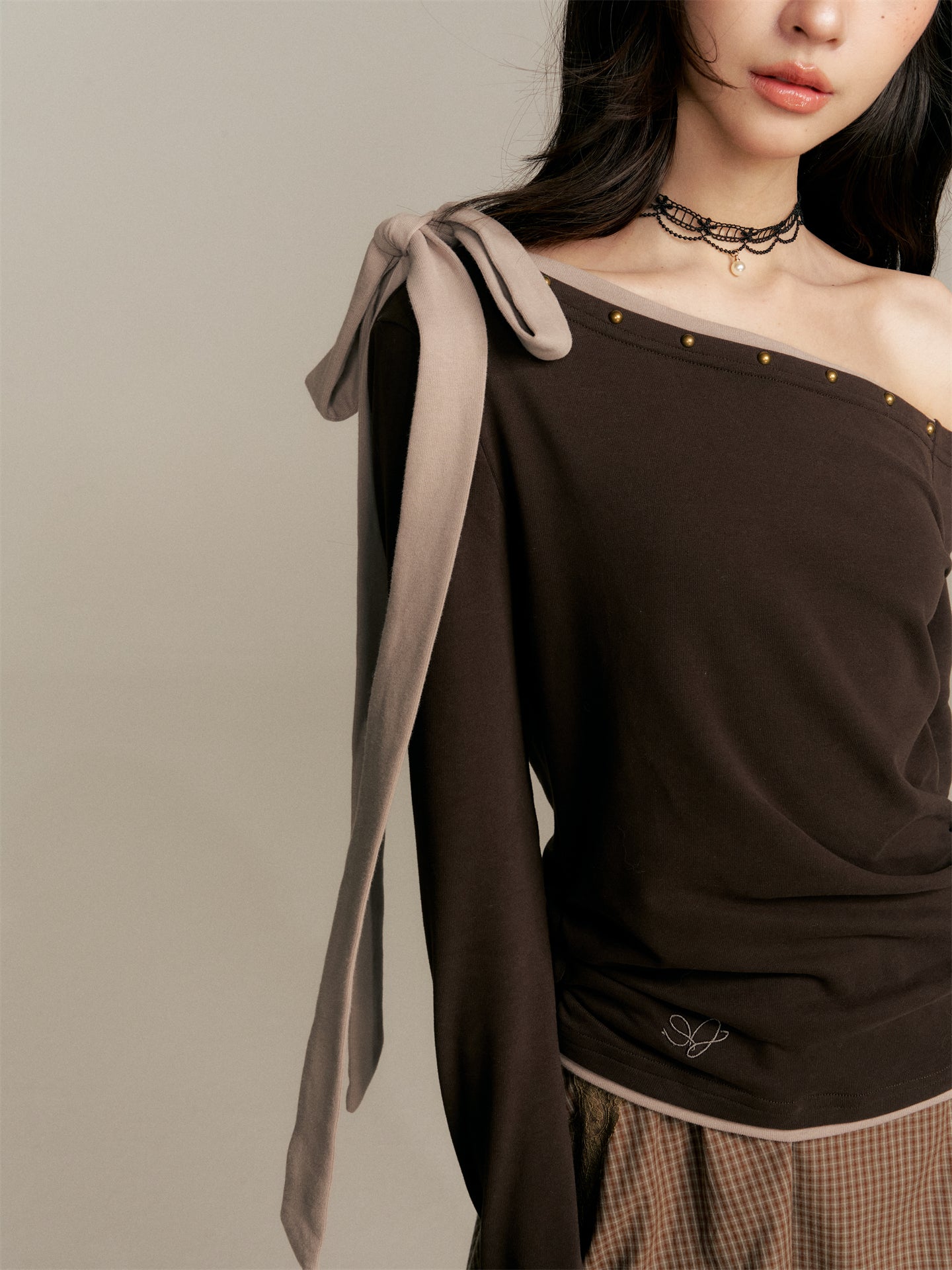 16DEWS 16D25346 Color blocking patchwork strap top