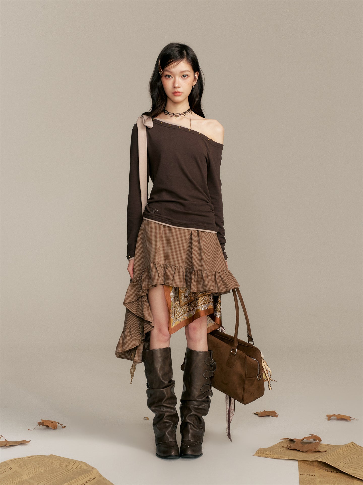 16DEWS 16D25346 Color blocking patchwork strap top