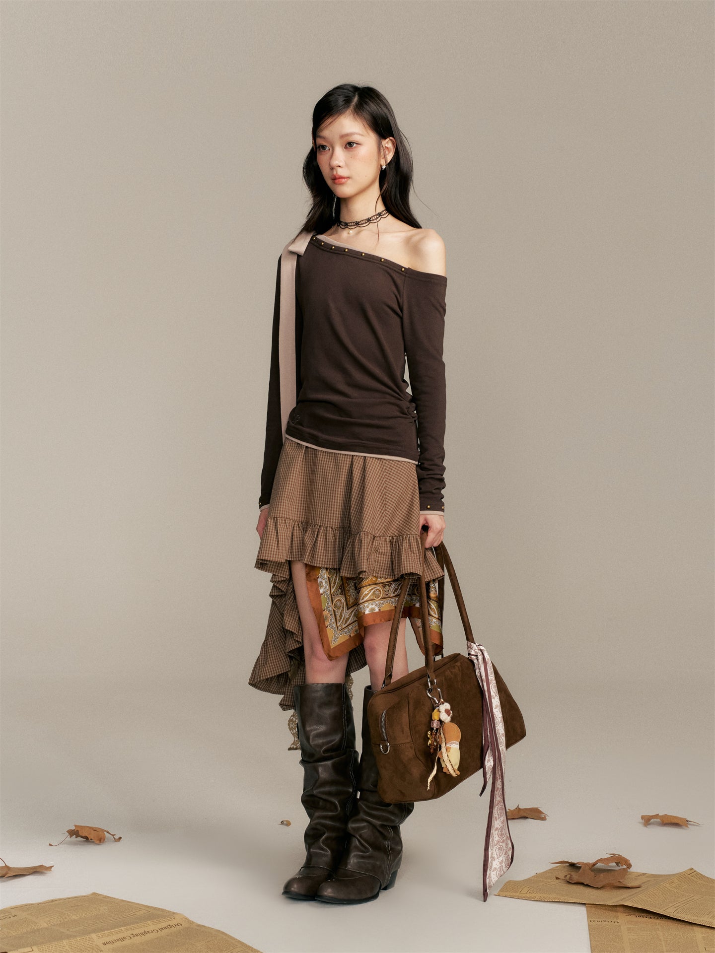 16DEWS 16D25346 Color blocking patchwork strap top