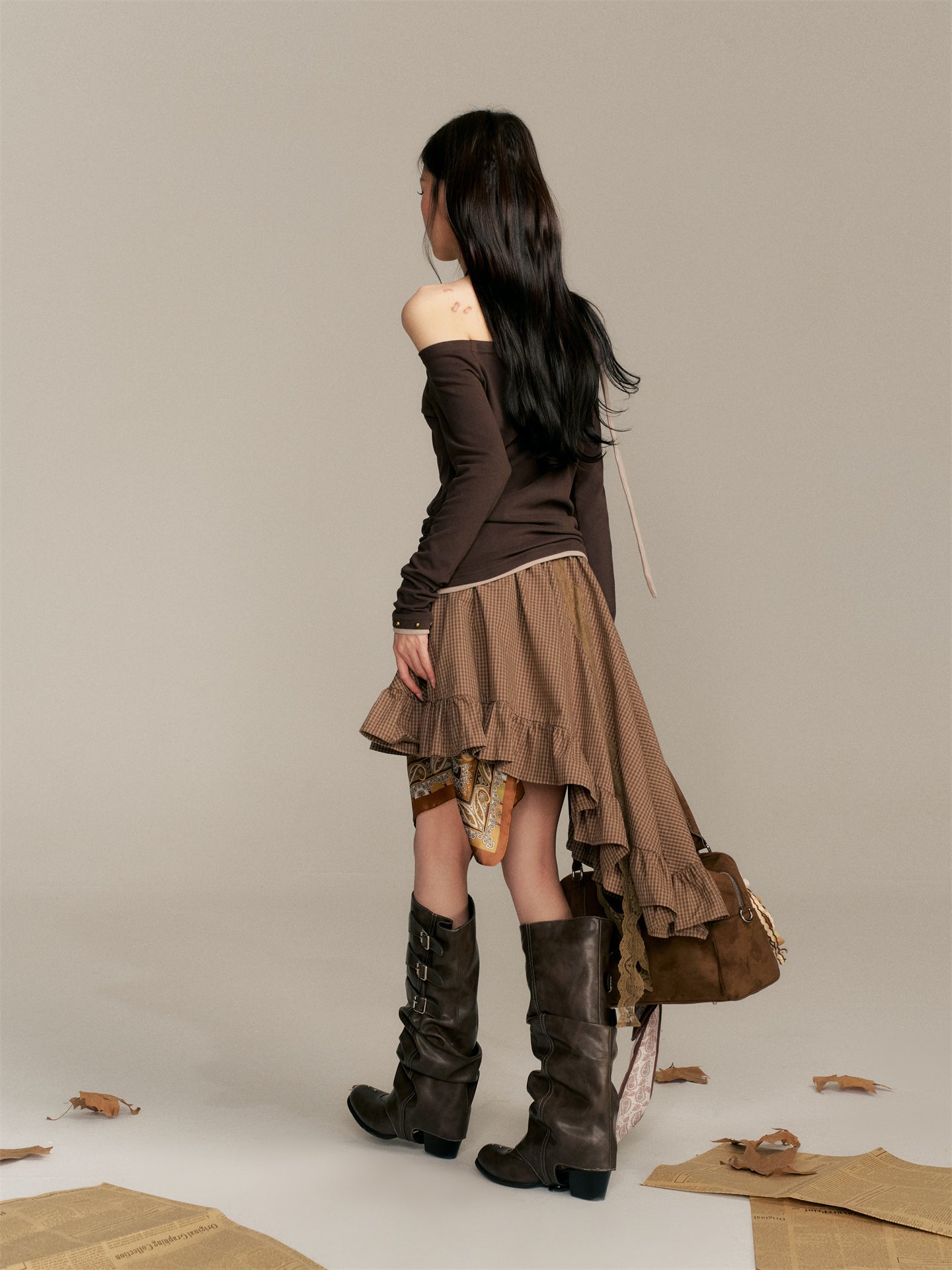 16DEWS 16D25346 Color blocking patchwork strap top