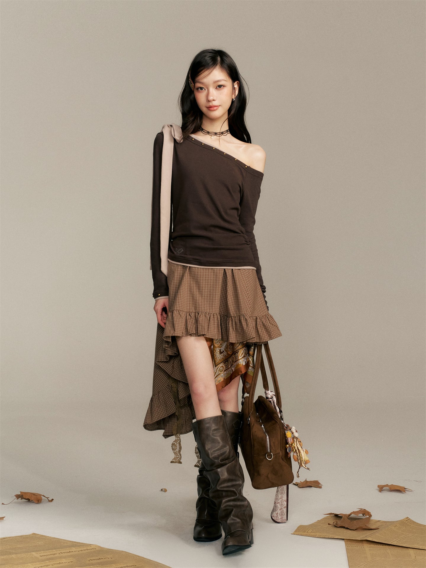 16DEWS 16D25346 Color blocking patchwork strap top