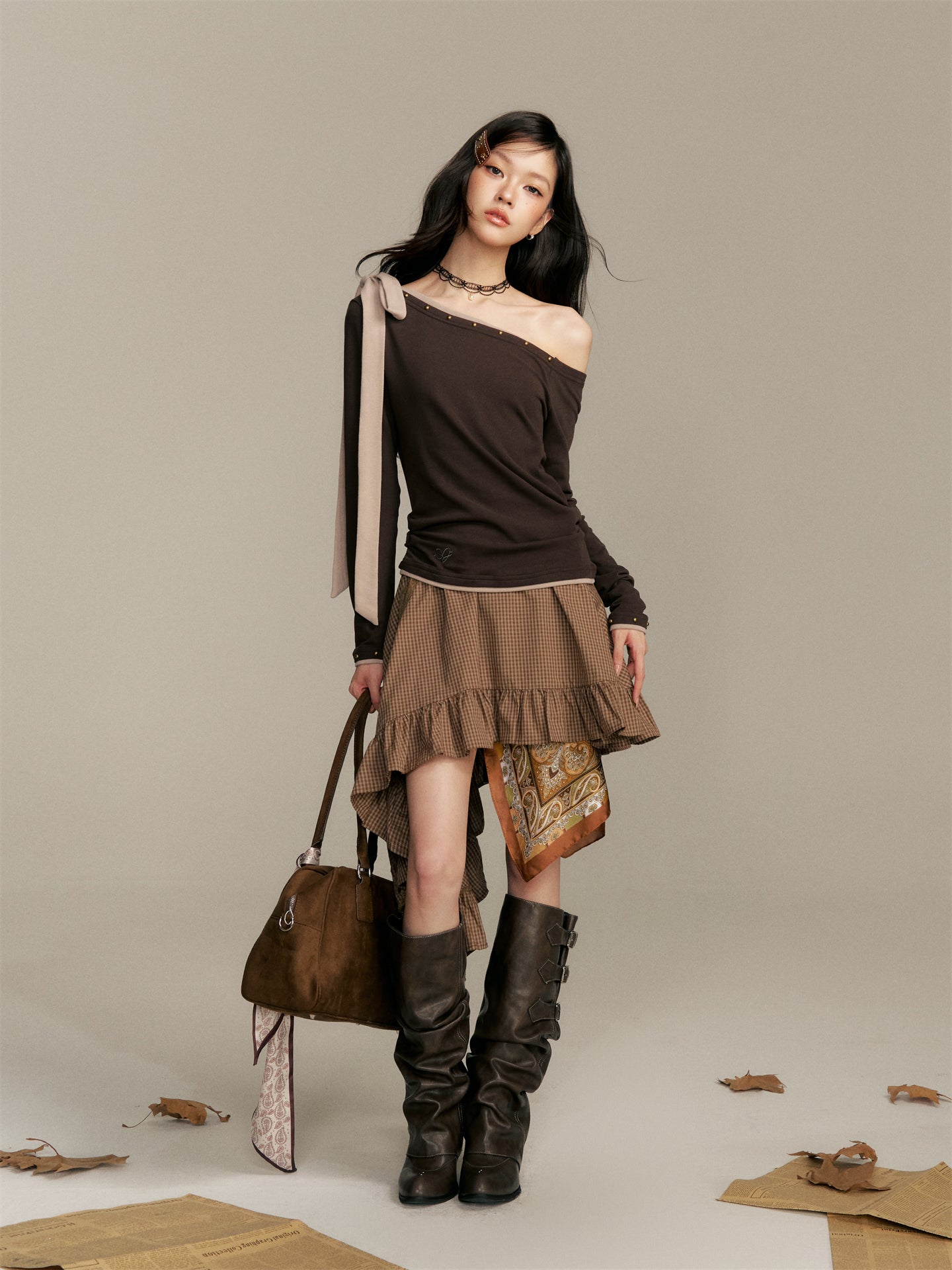 16DEWS 16D25346 Color blocking patchwork strap top