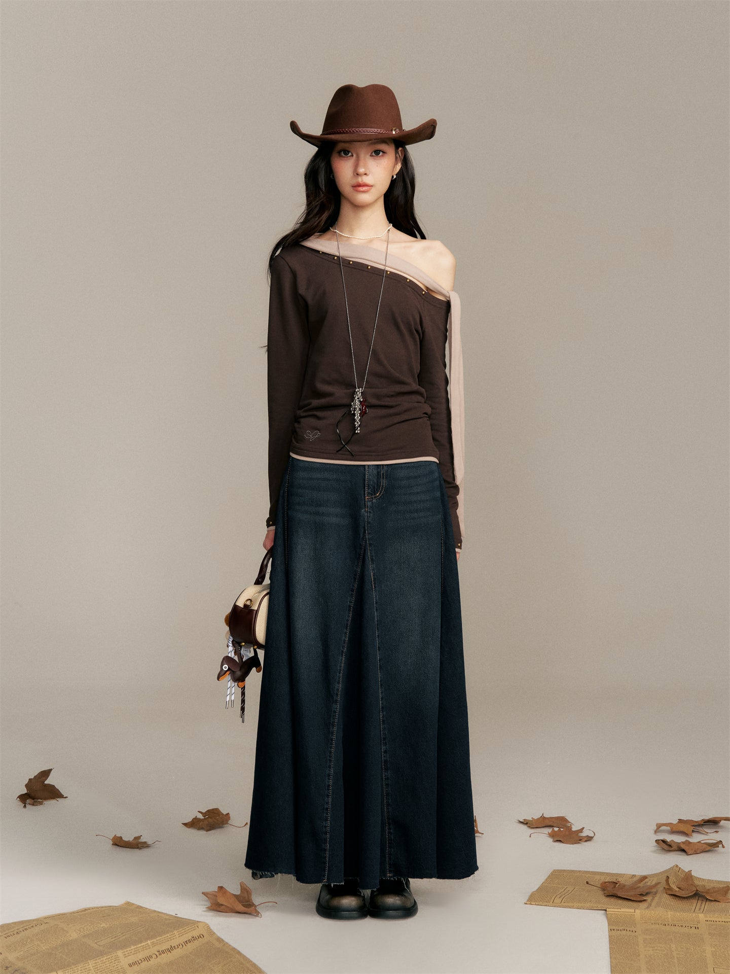 16DEWS 16D25347 Fish tail denim long skirt