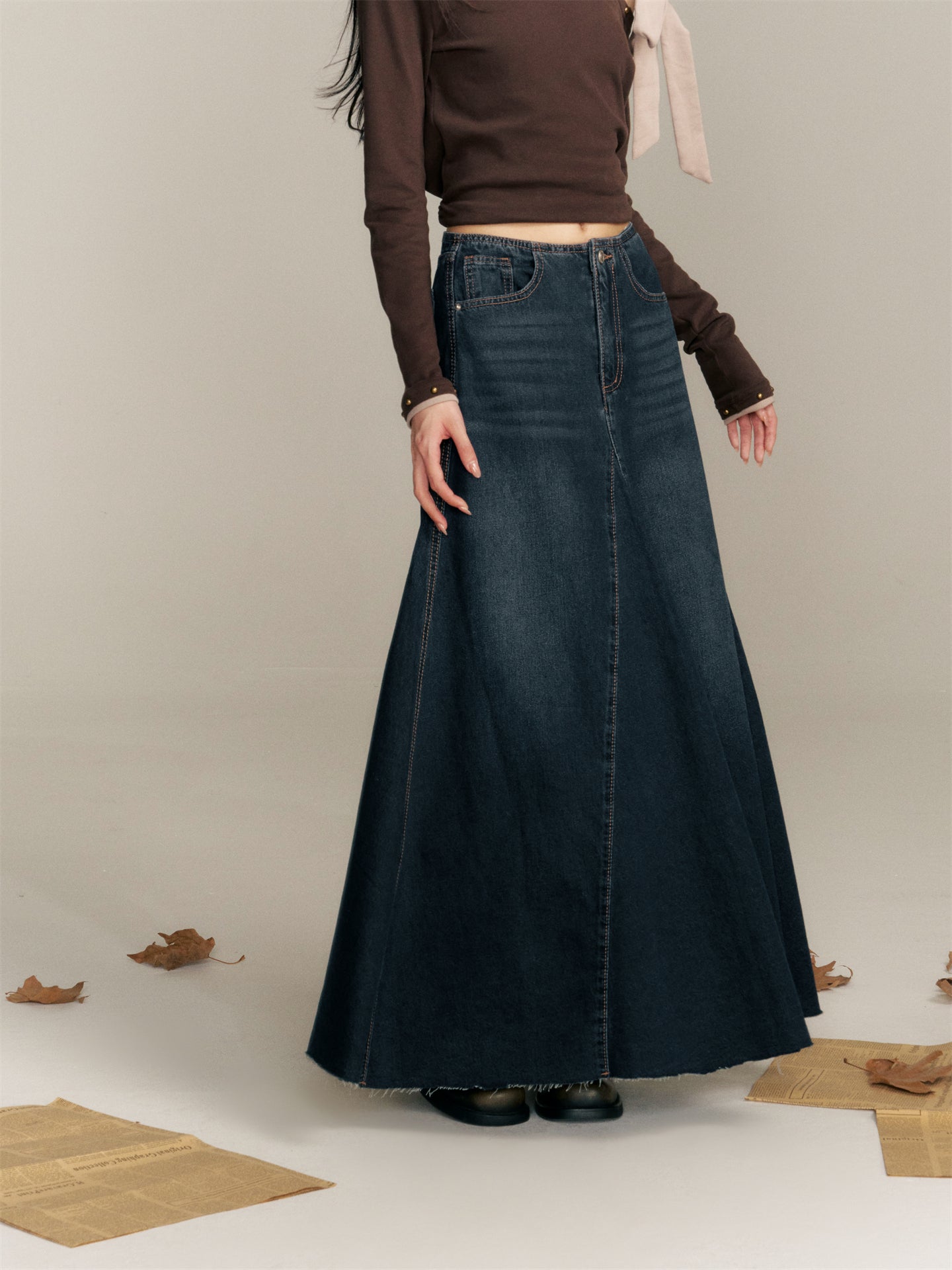 16DEWS 16D25347 Fish tail denim long skirt