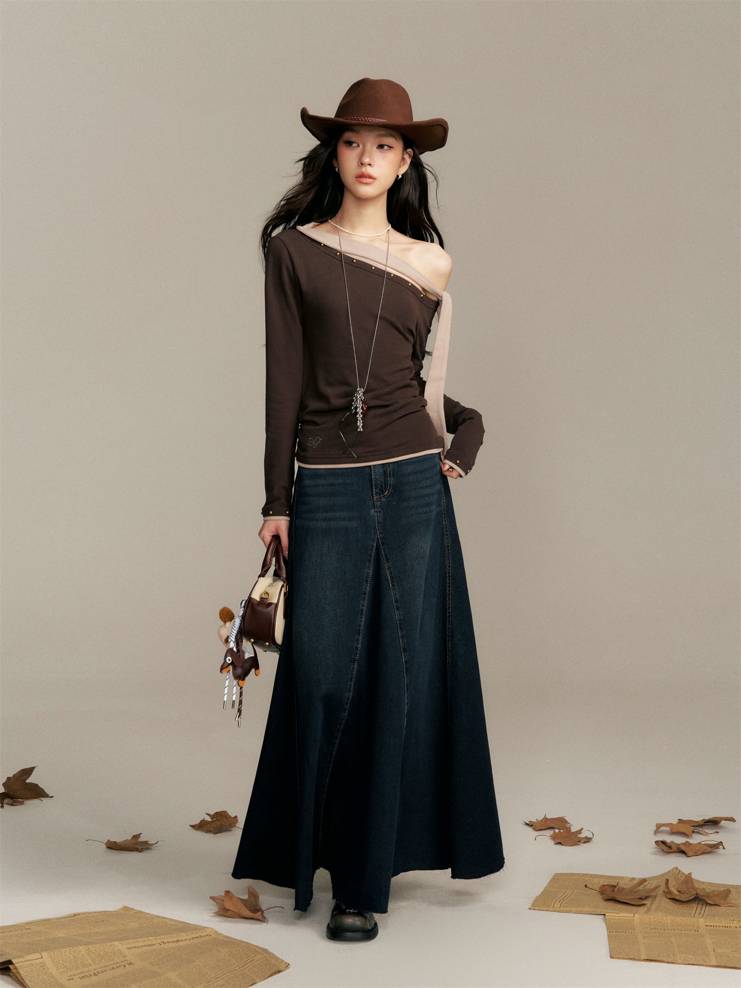 16DEWS 16D25347 Fish tail denim long skirt