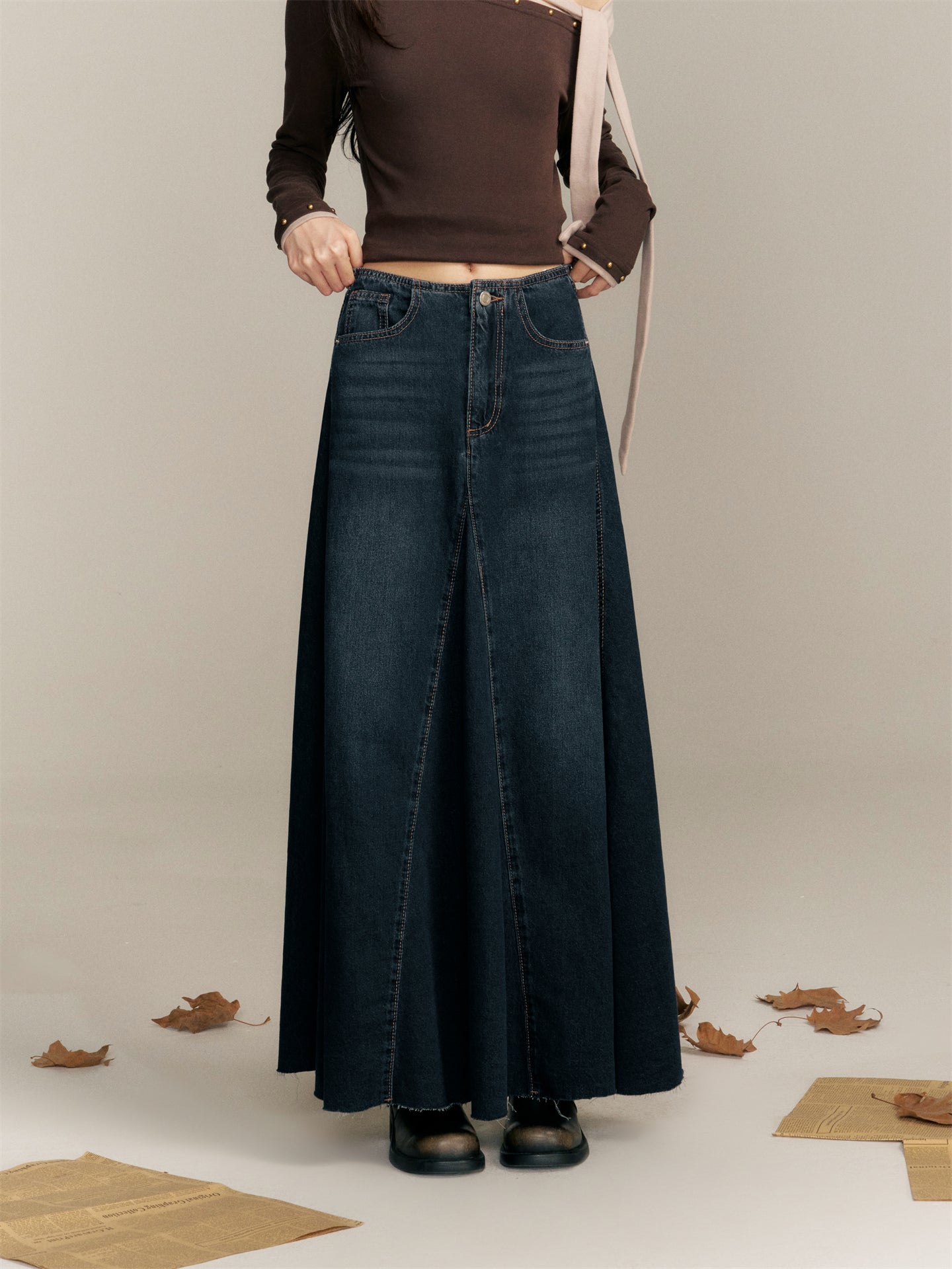 16DEWS 16D25347 Fish tail denim long skirt