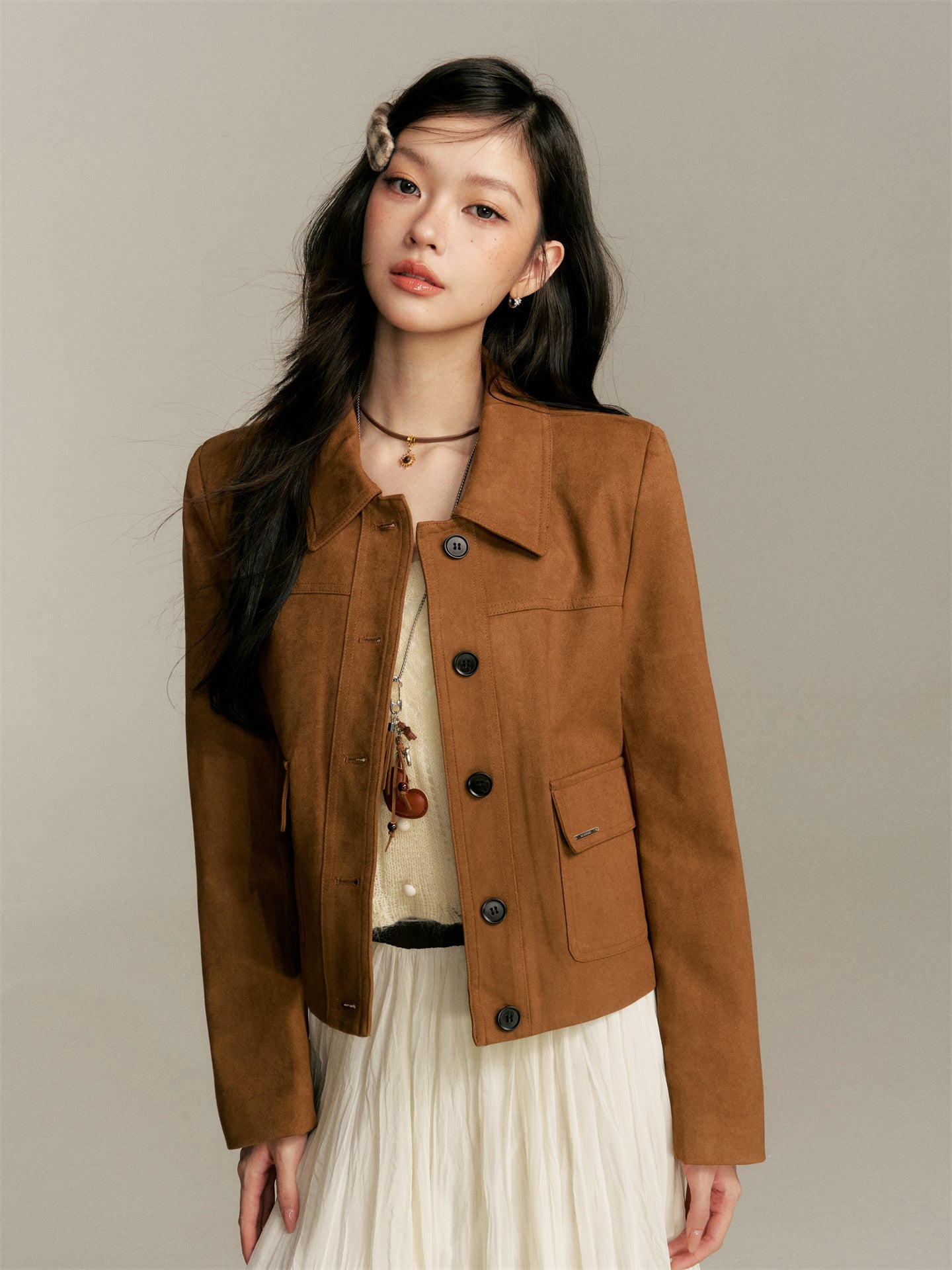 16DEWS 16D25348 Imitation suede short jacket (with shoulder bag)