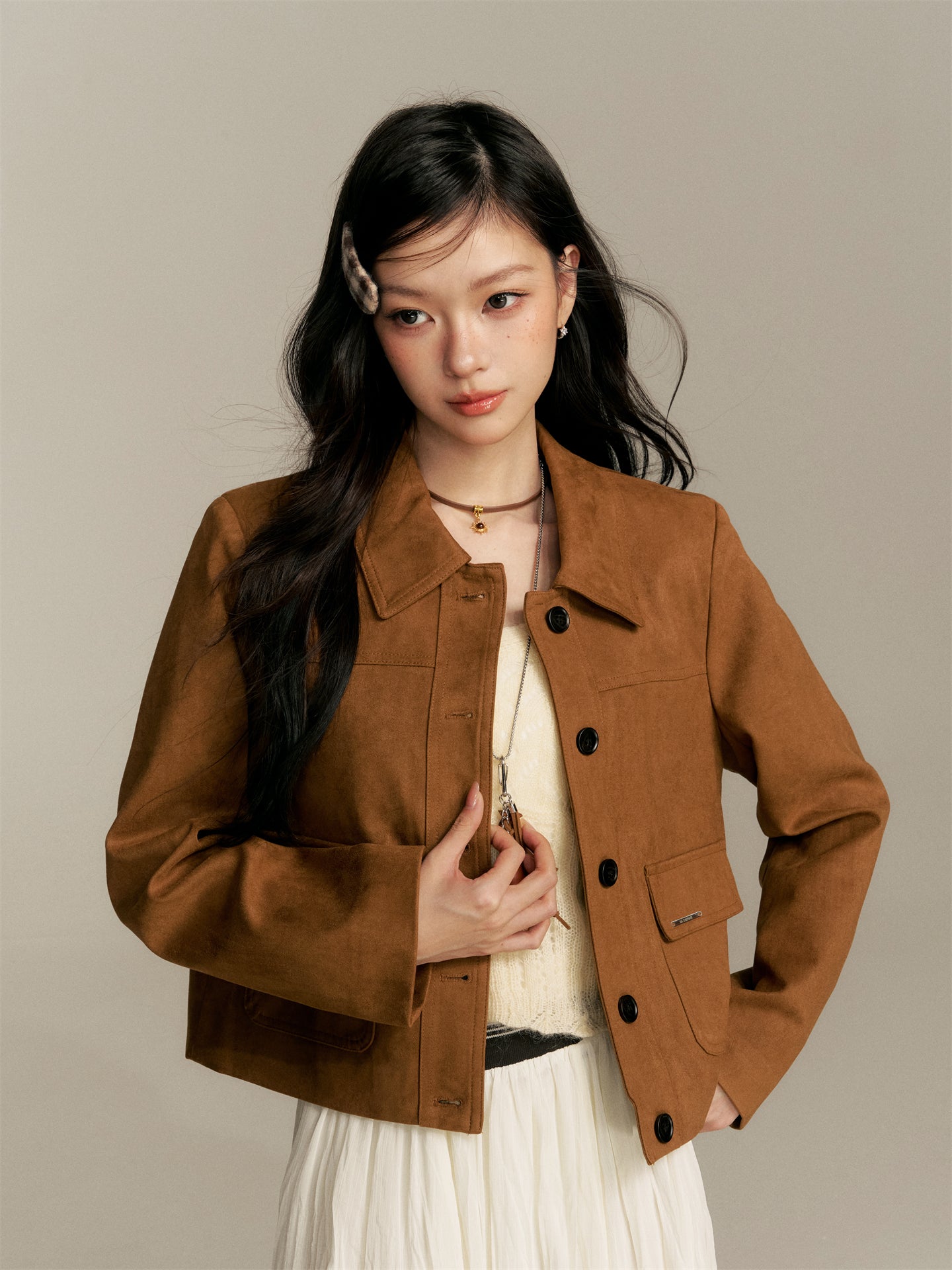 16DEWS 16D25348 Imitation suede short jacket (with shoulder bag)