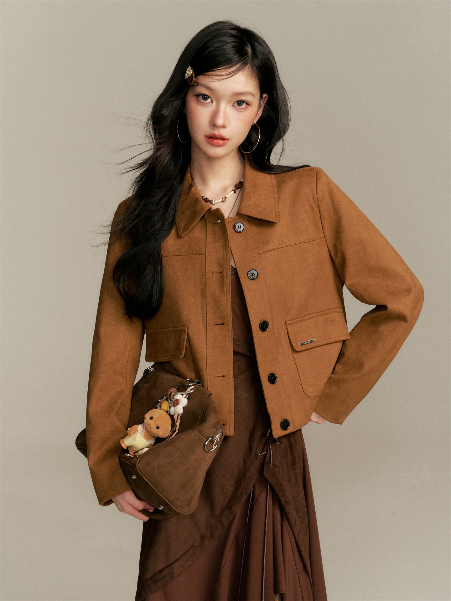 16DEWS 16D25348 Imitation suede short jacket (with shoulder bag)