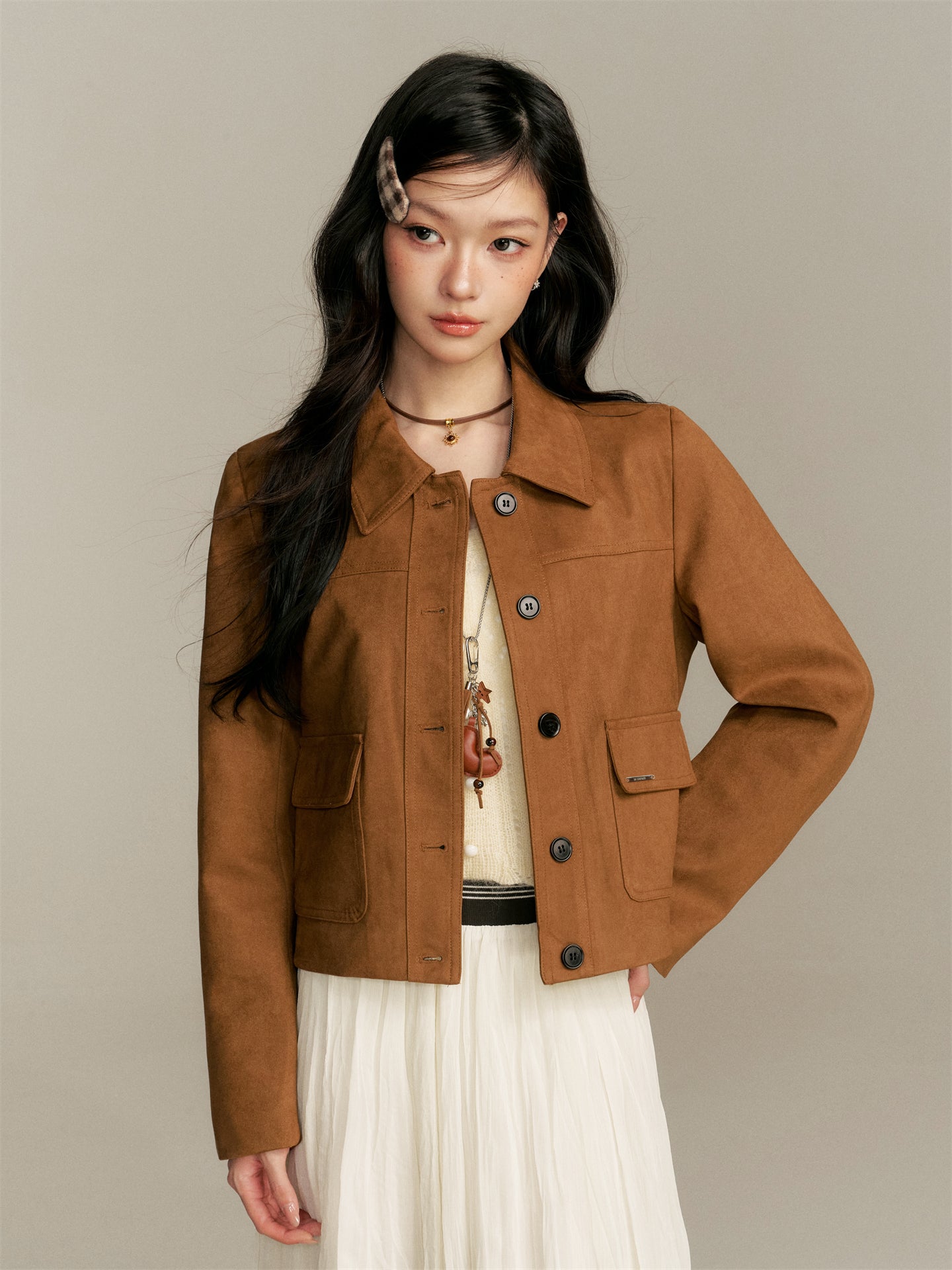 16DEWS 16D25348 Imitation suede short jacket (with shoulder bag)