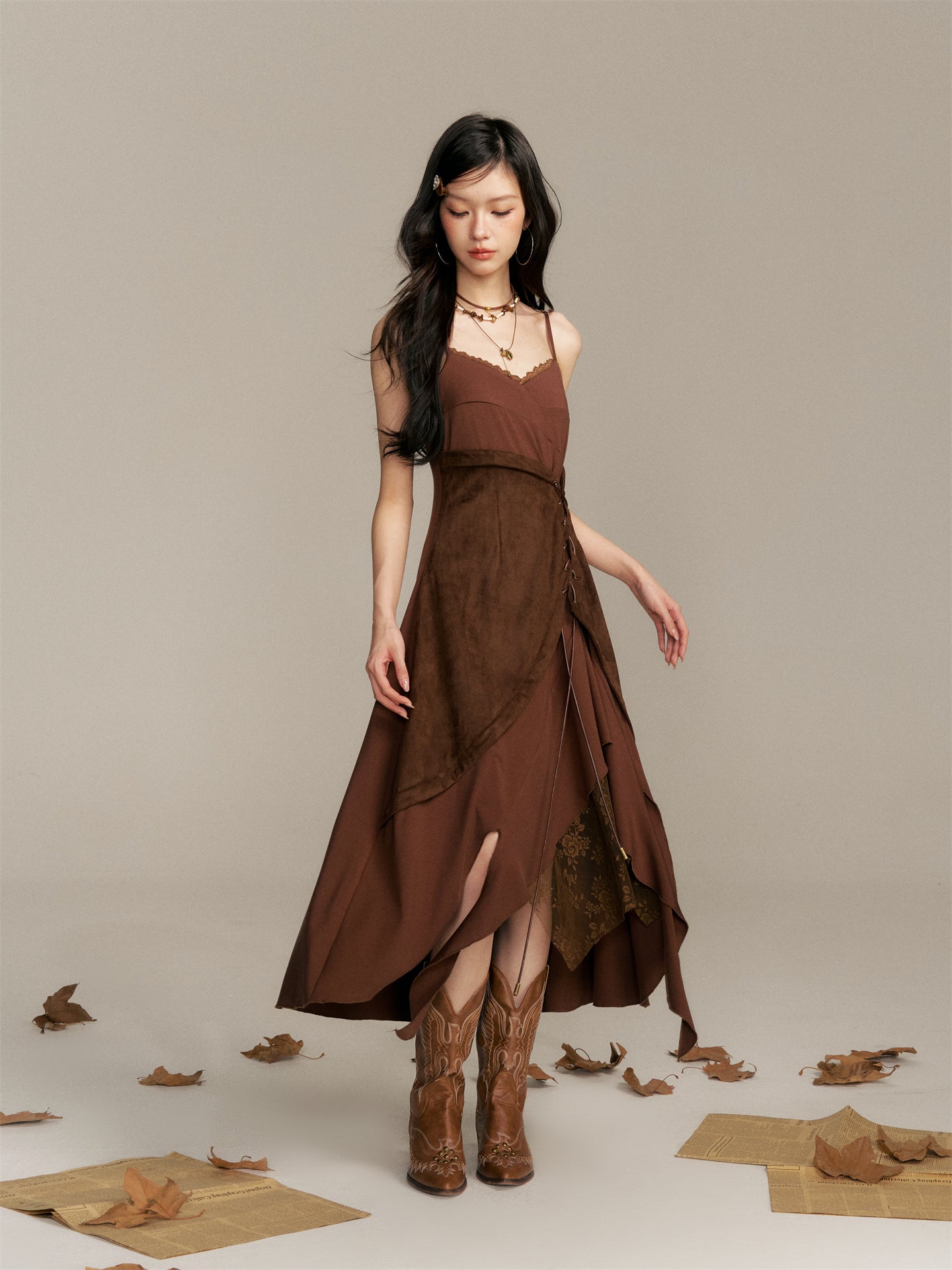 16DEWS 16D25350 Splicing irregular hem camisole dress