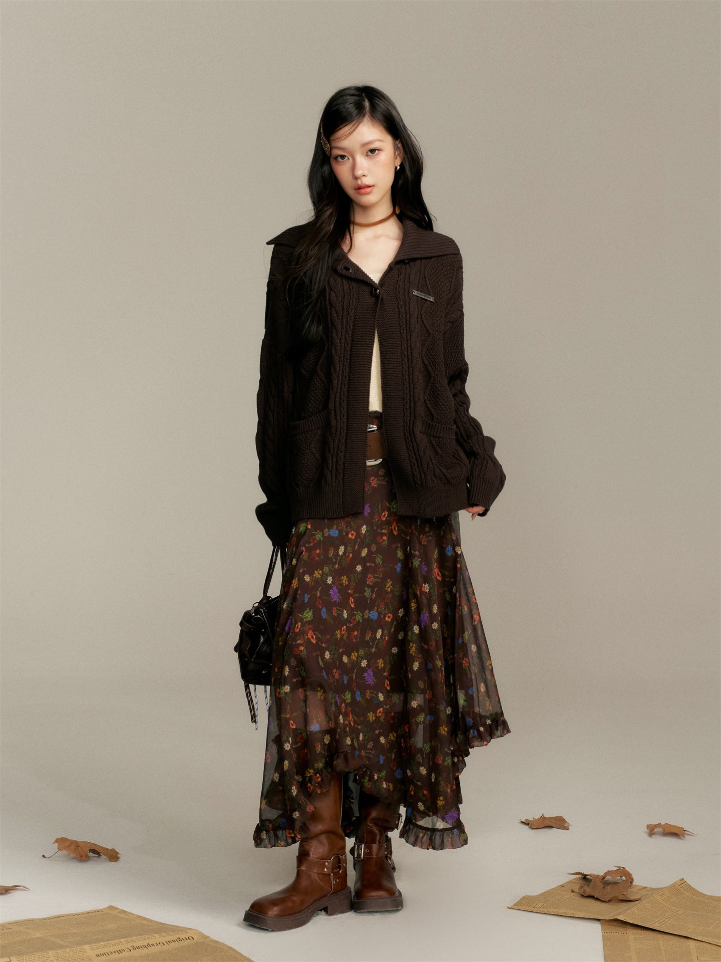16DEWS in stock 16D25354 Slanted placket cardigan woolen jacket