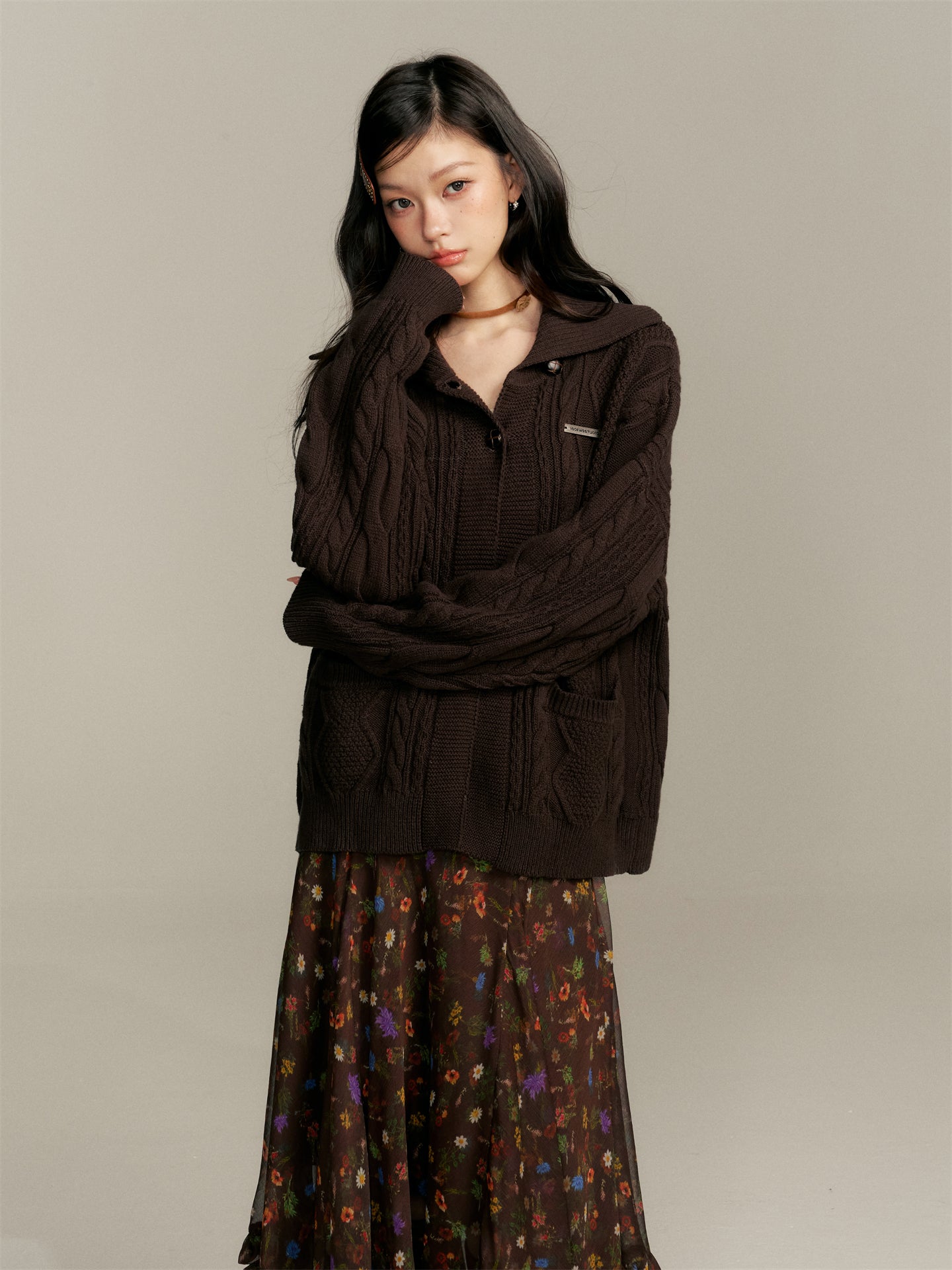 16DEWS 16D25354 Slanted placket cardigan woolen jacket