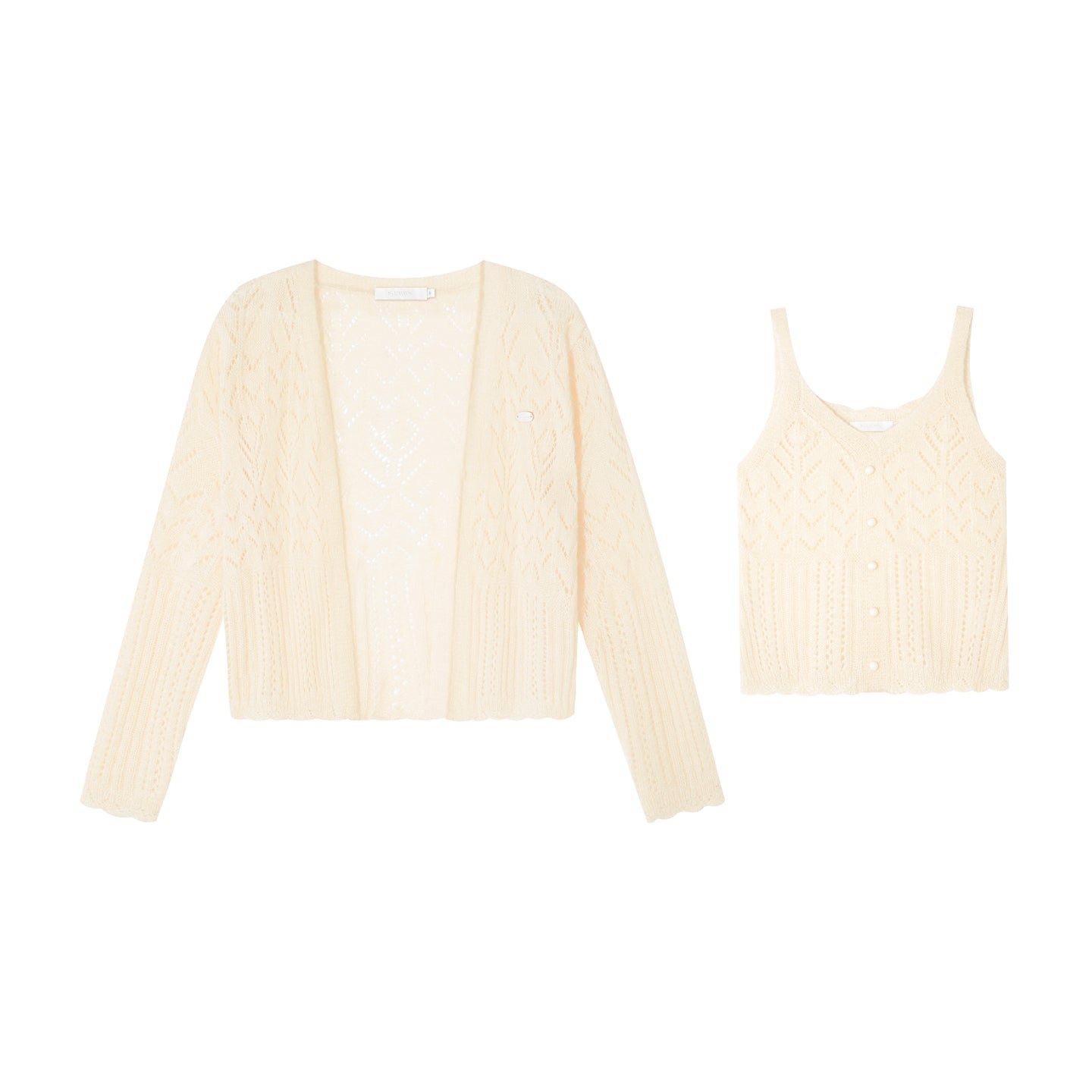 16DEWS 16D25356 Crochet woolen cardigan + camisole set