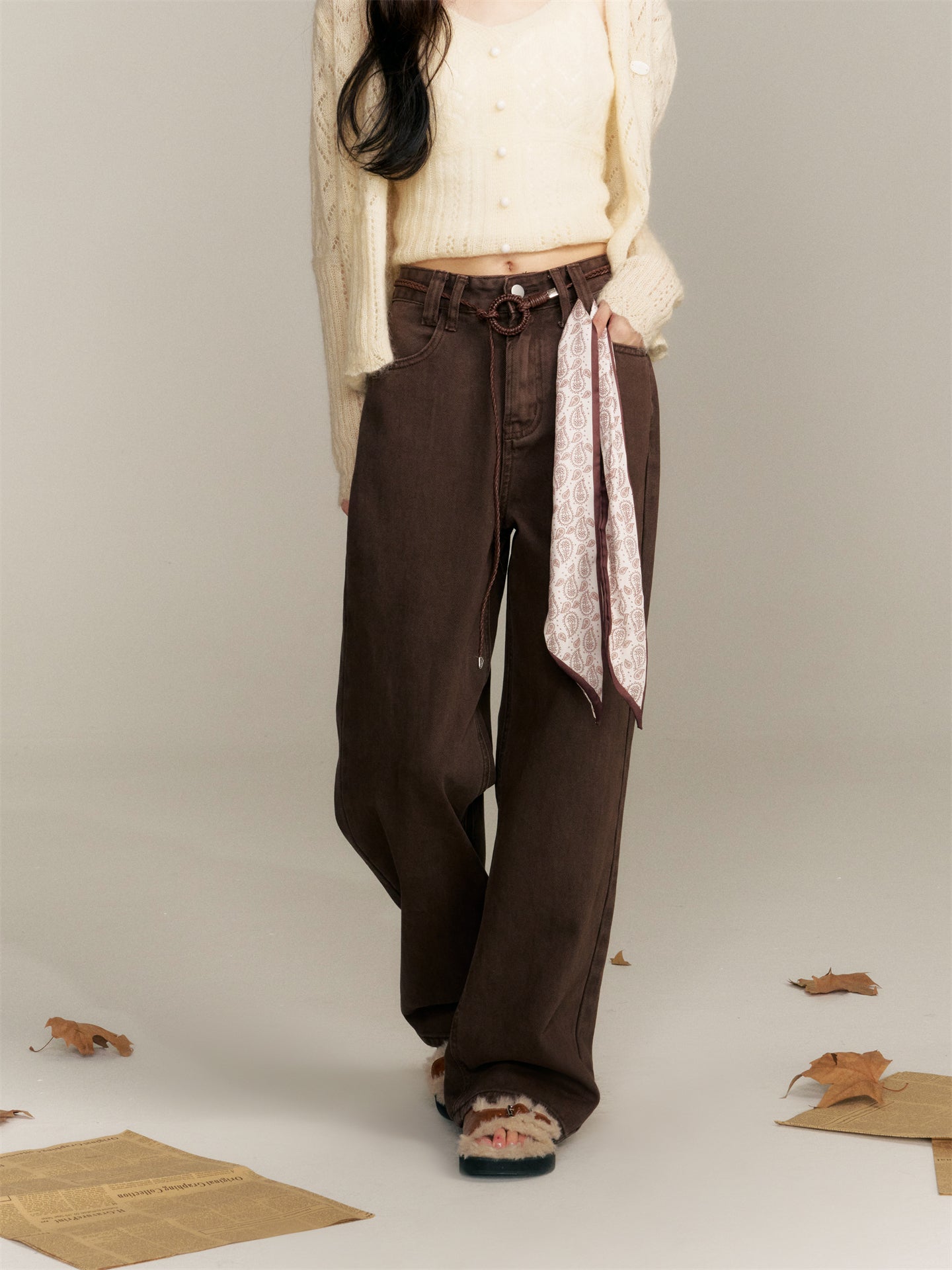 16DEWS 16D25357 High waisted straight leg jeans (with silk scarf)