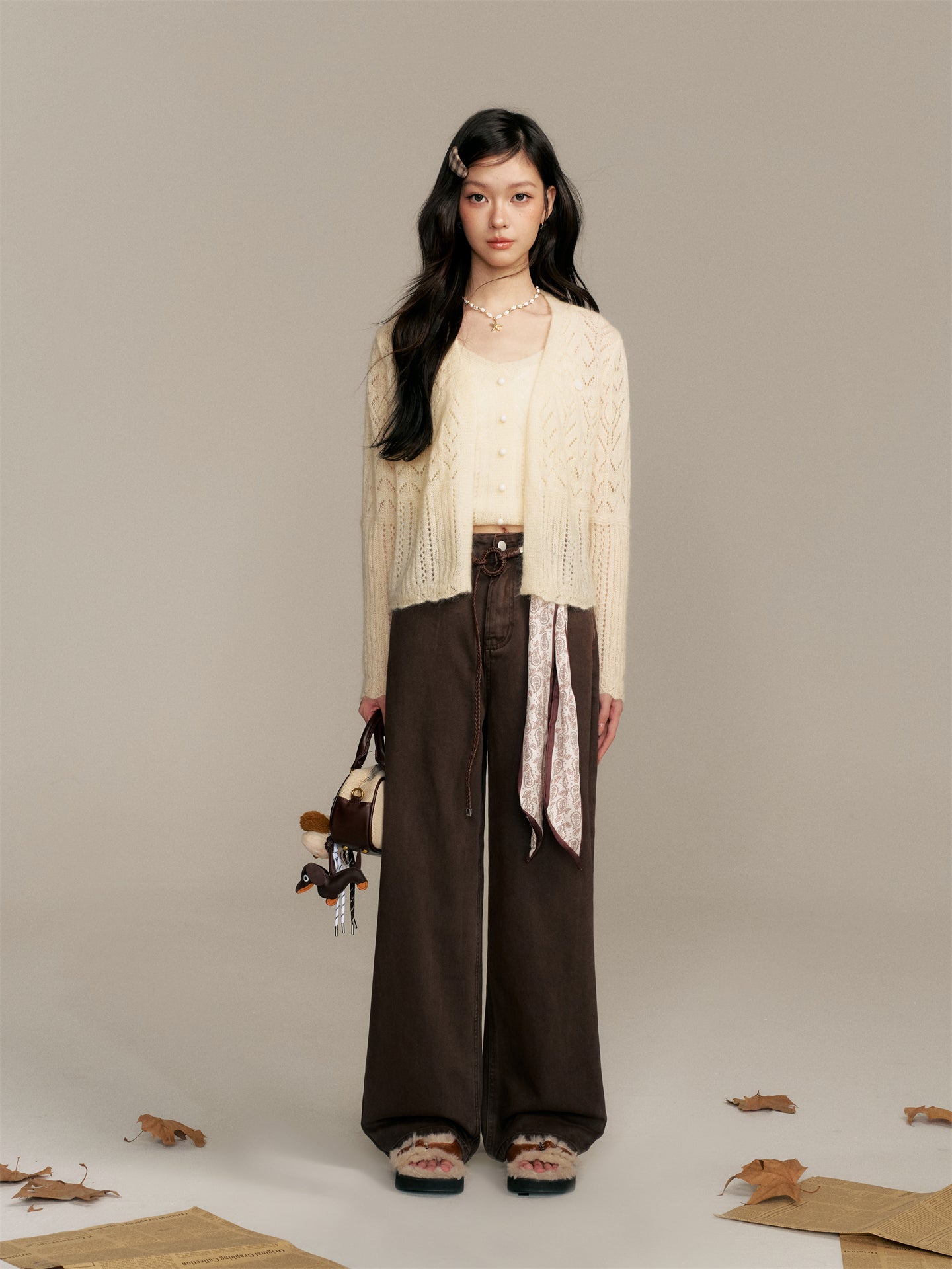 16DEWS 16D25357 High waisted straight leg jeans (with silk scarf)