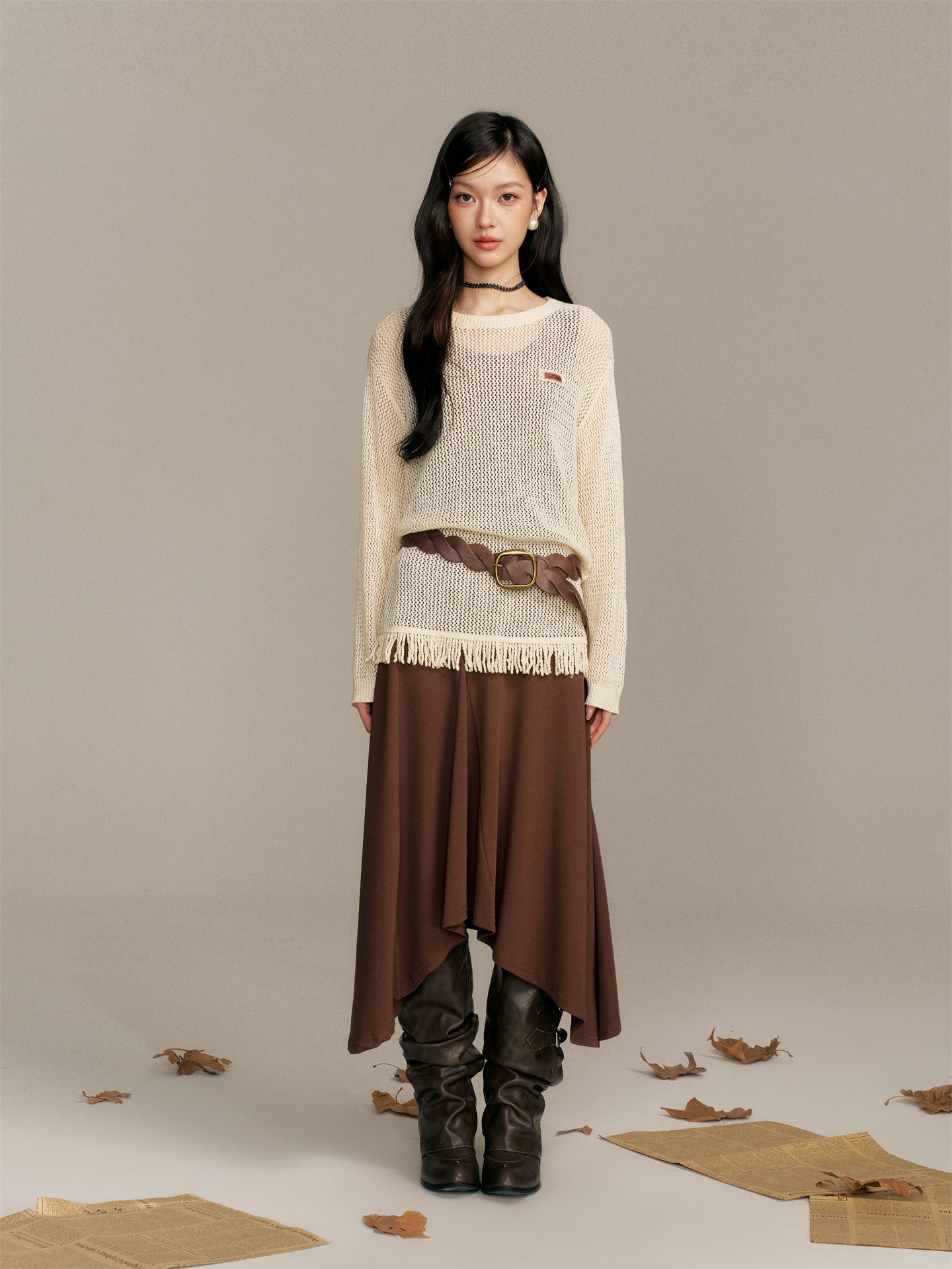 16DEWS 16D25364 Hollow bottom loose knit top