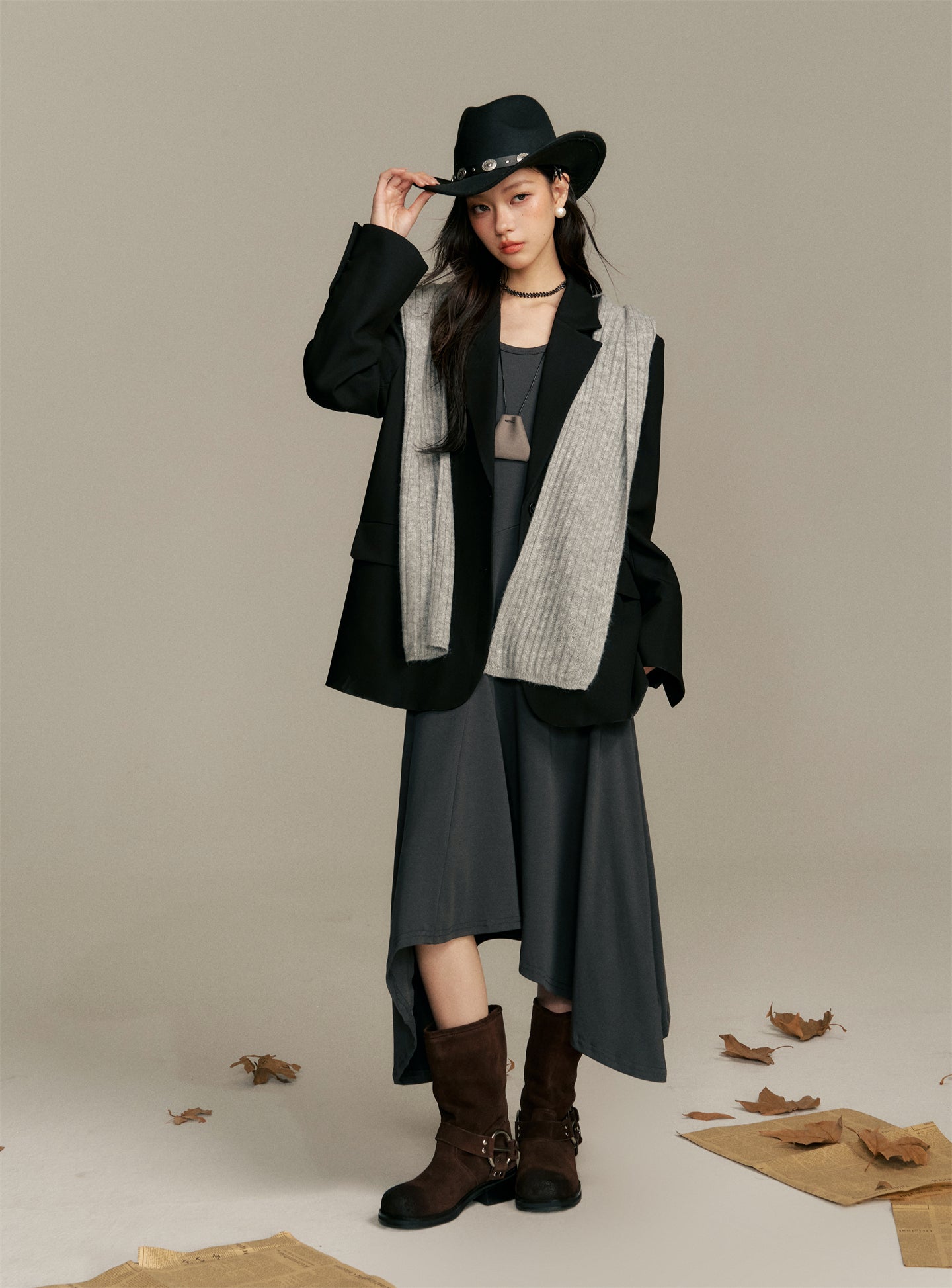 16DEWS 16D25370 Irregular design U-neck vest dress (with bag)