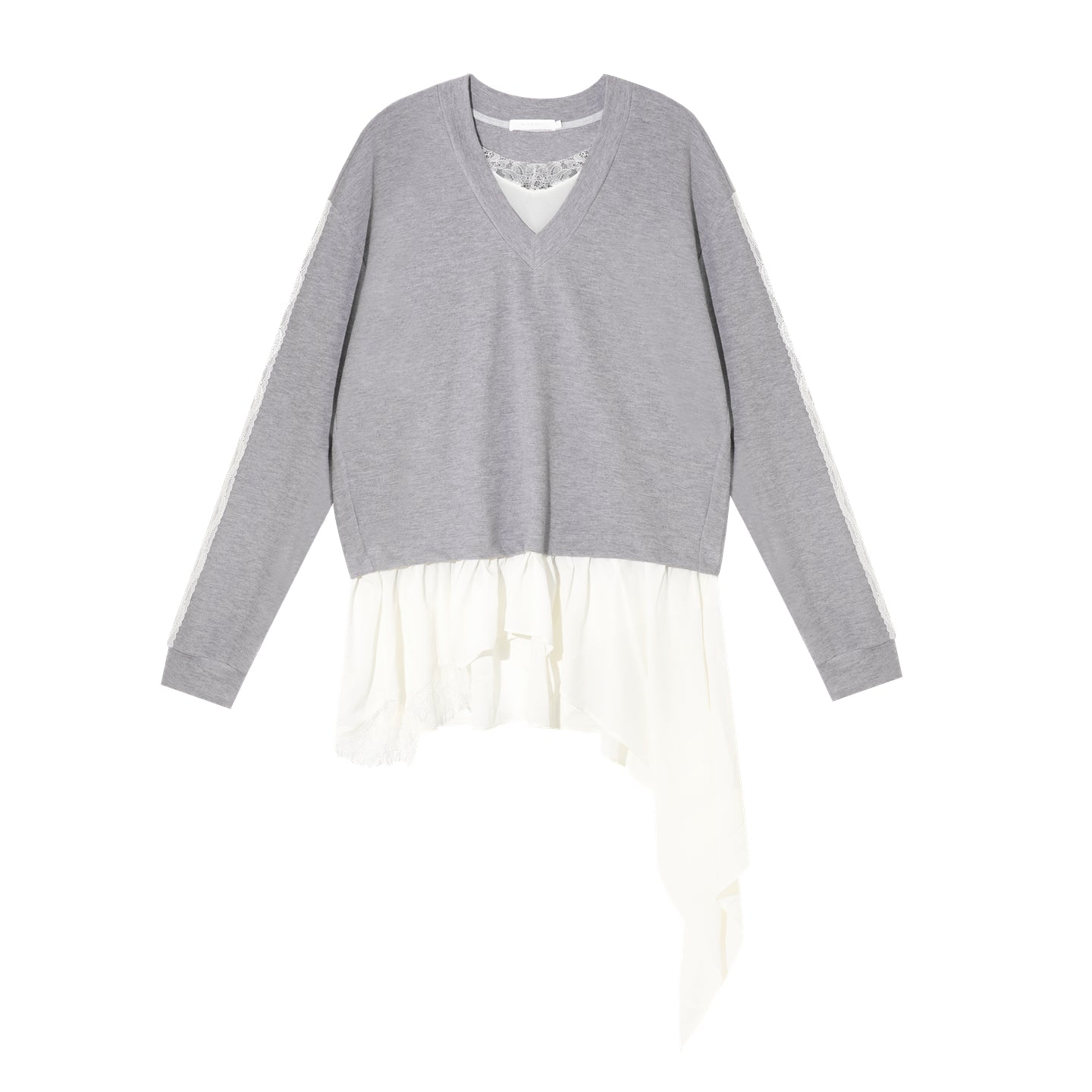 16DEWS 16D25377 Fake two piece irregular V-nec hoodie