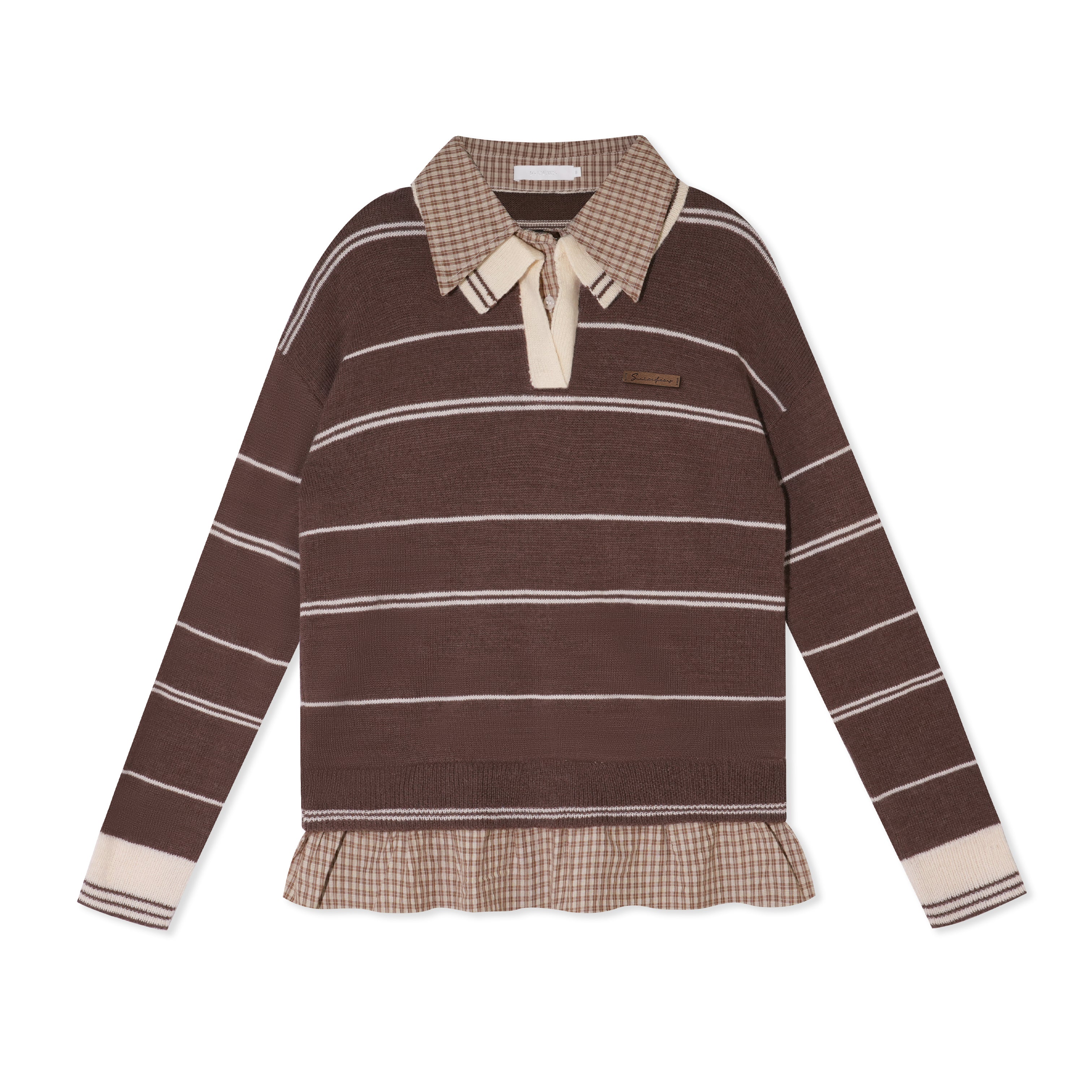 16DEWS 16D25380 Polo collar fake two-piece pullover sweater