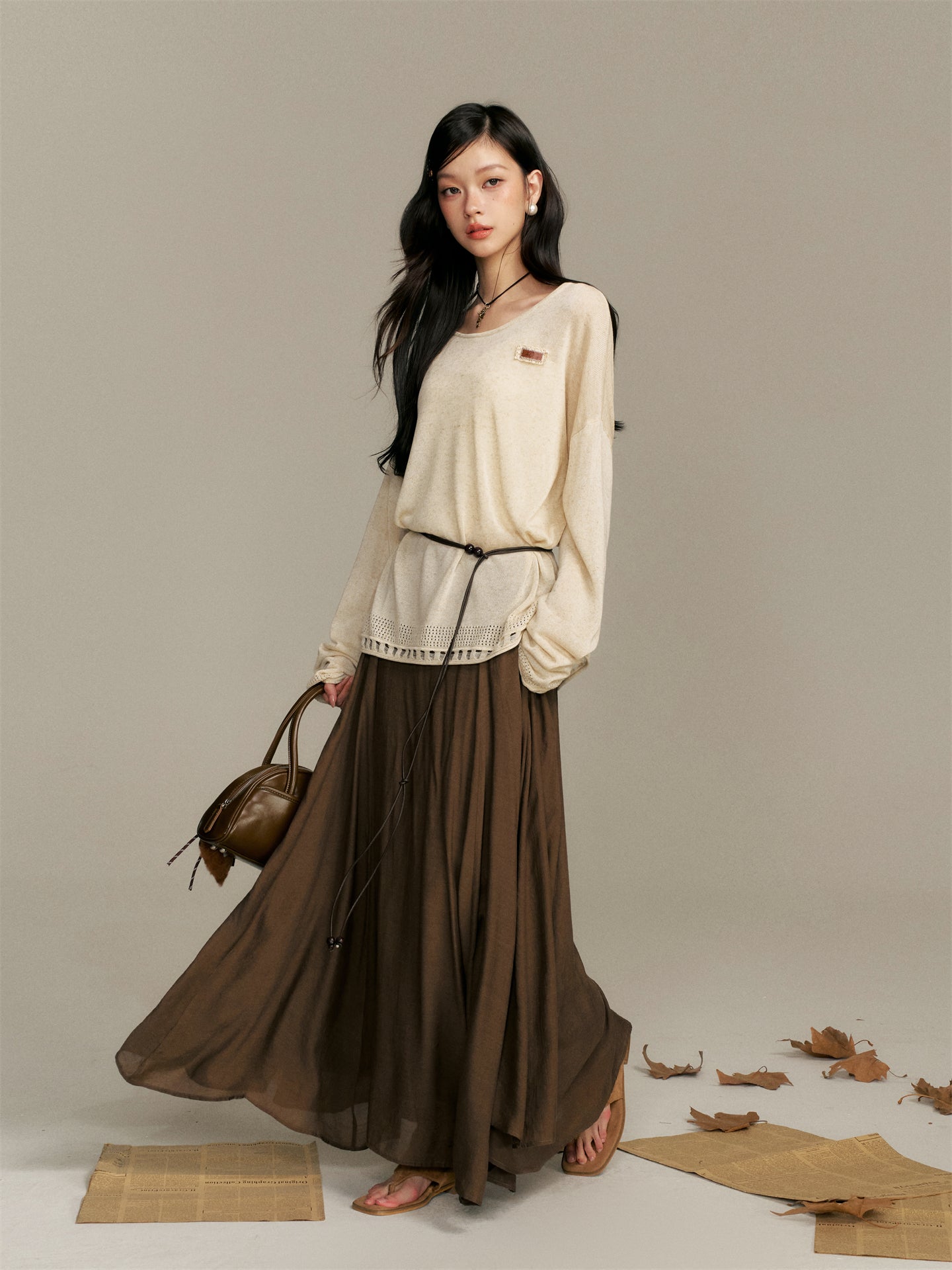 16DEWS 16D25394 Loose knitted top + skirt set