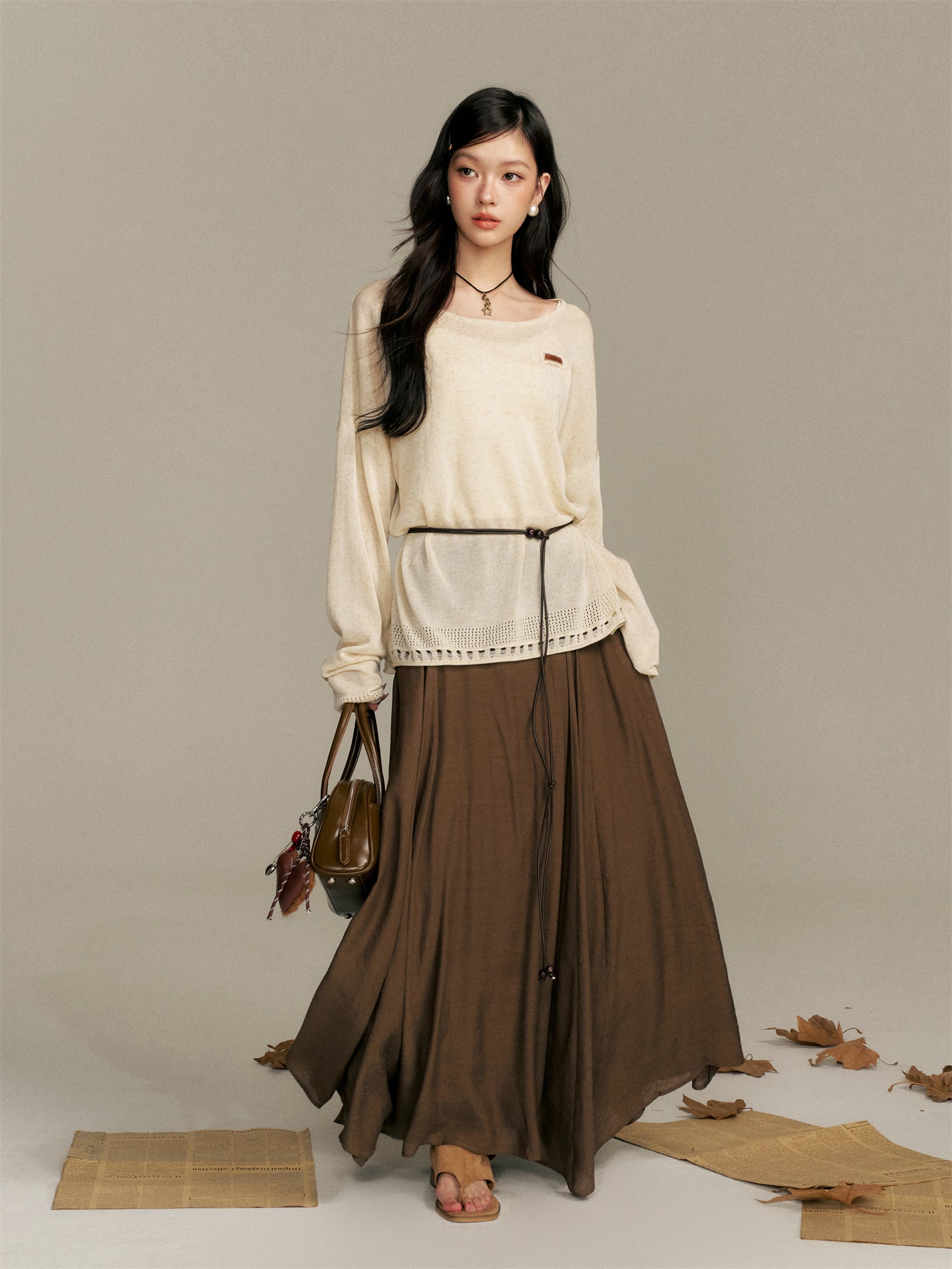 16DEWS 16D25394 Loose knitted top + skirt set