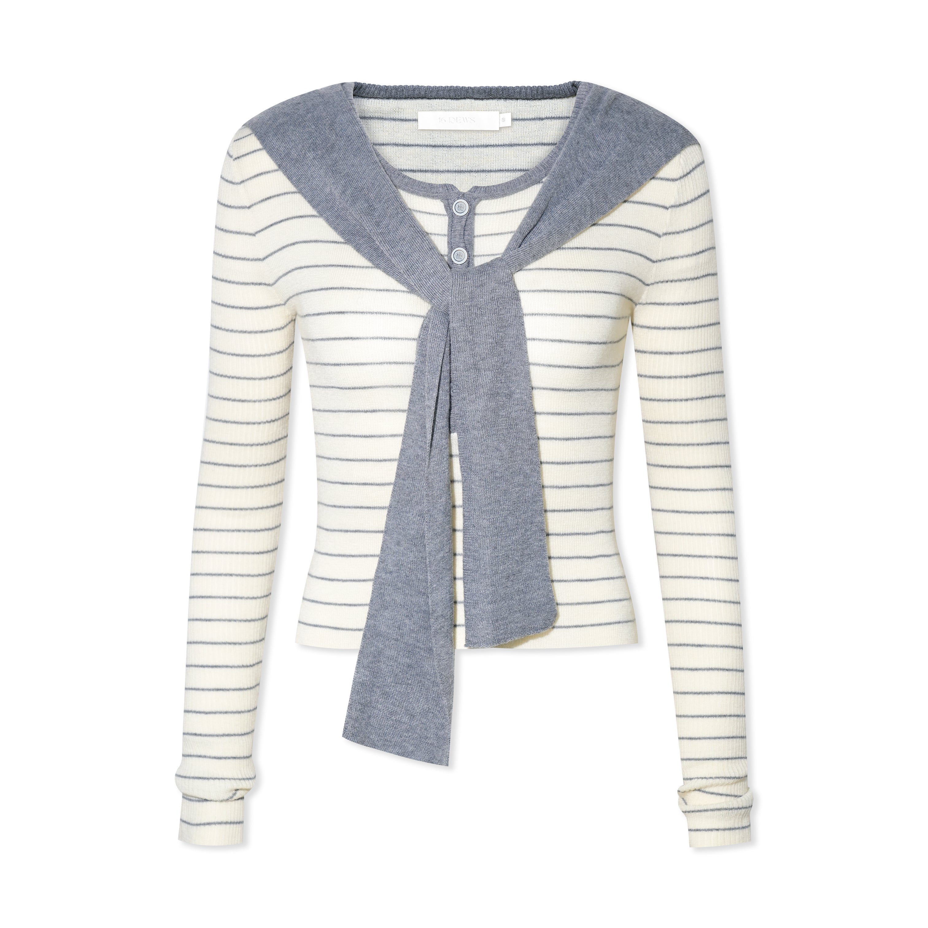 16DEWS 16D25449 Fake two piece slim fit long sleeved knitted top