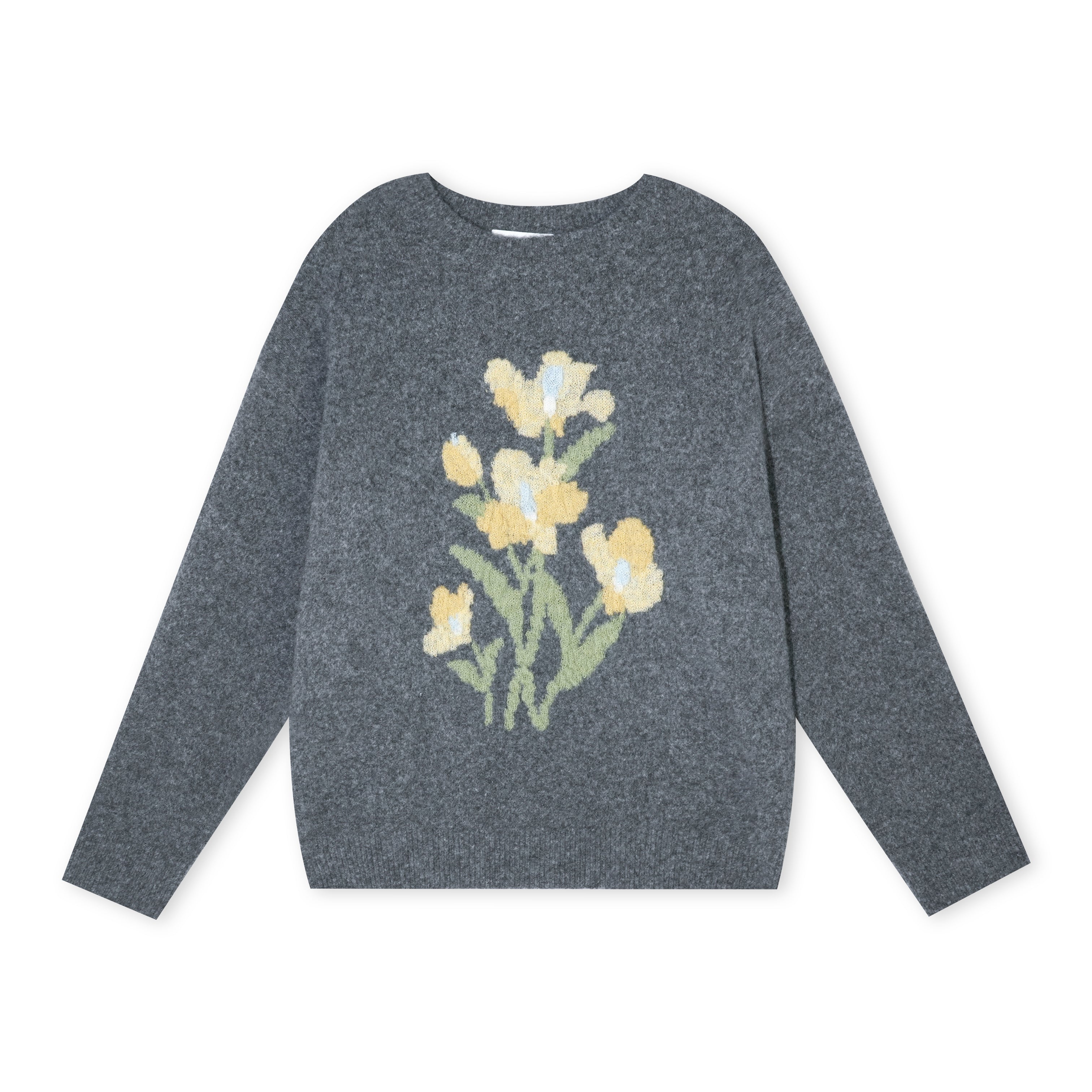 16DEWS 16D25452 3D jacquard contrasting floral pullover sweater