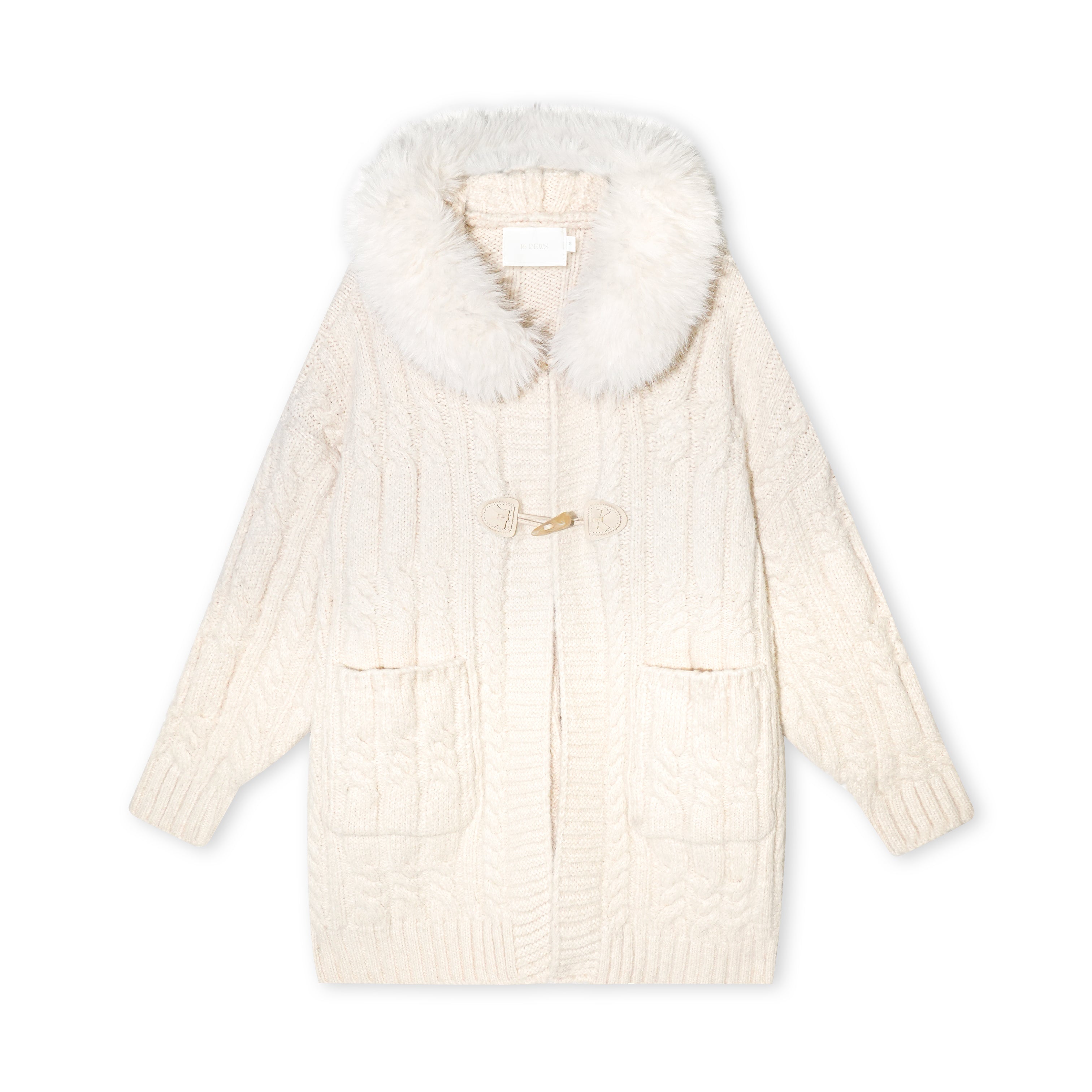 16DEWS 16D25462 Knitted hooded mid length sweater jacket