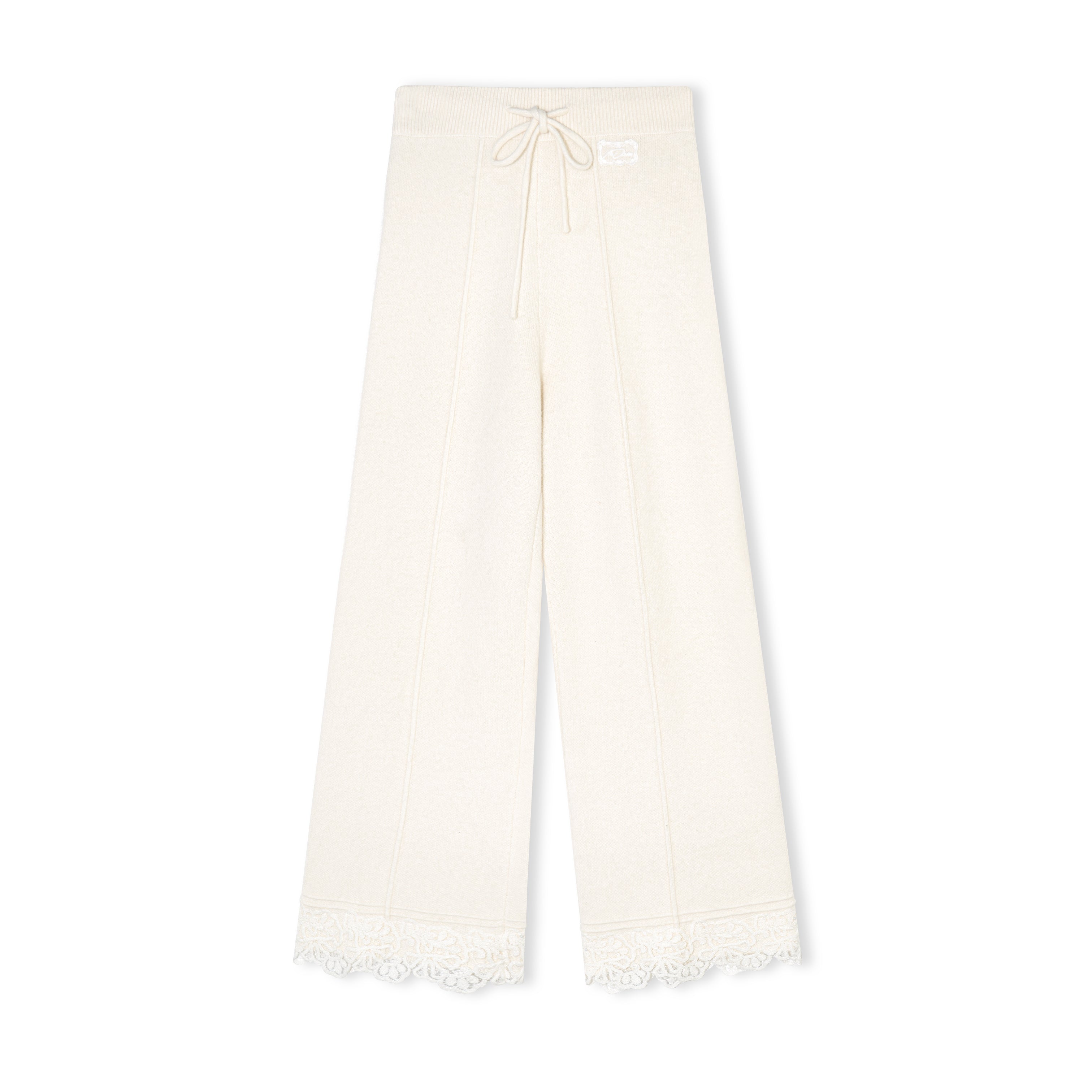 16DEWS 16D25471 Lace edged wool knitted straight leg pants