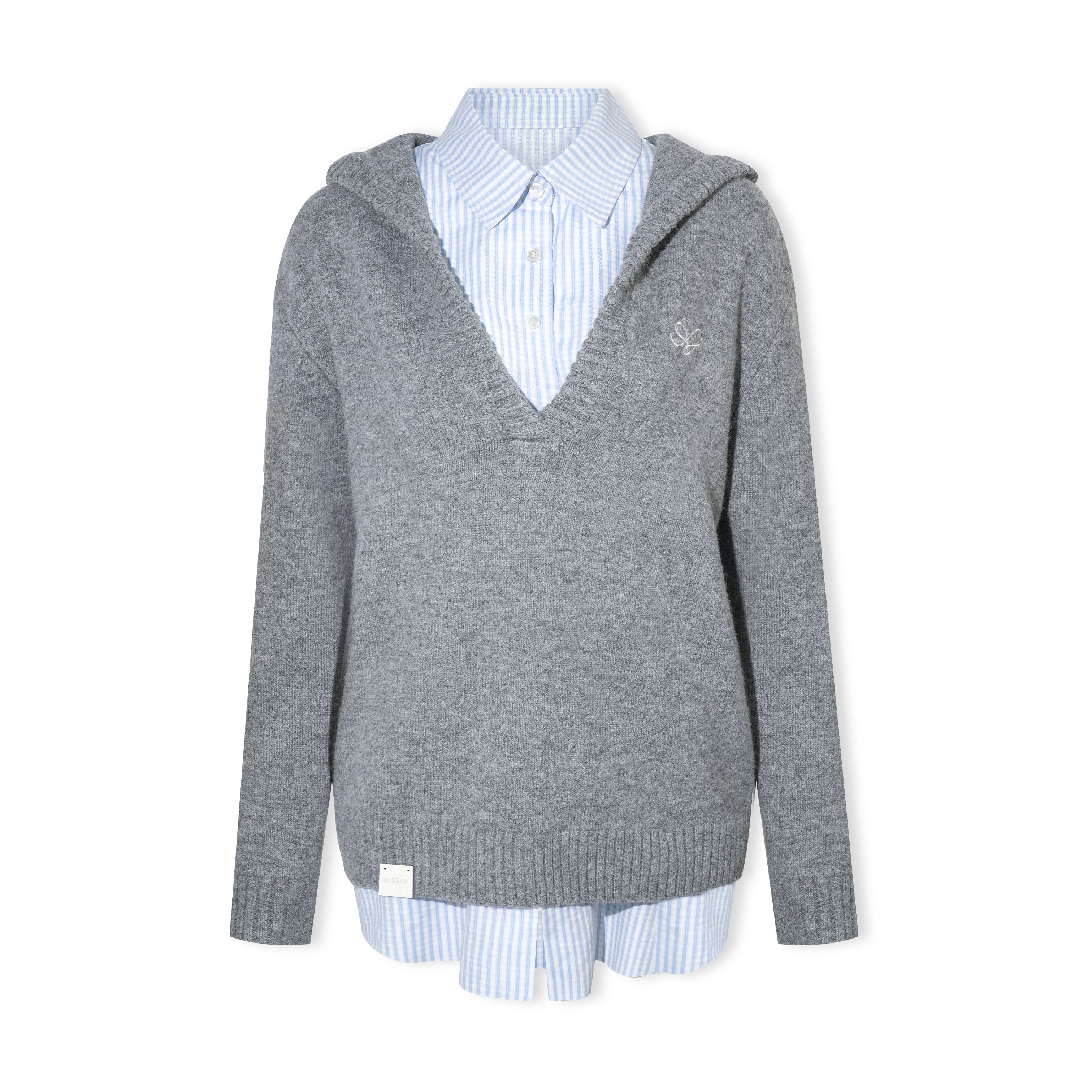 16DEWS 16D25486 Shirt splicing hooded knitted sweater